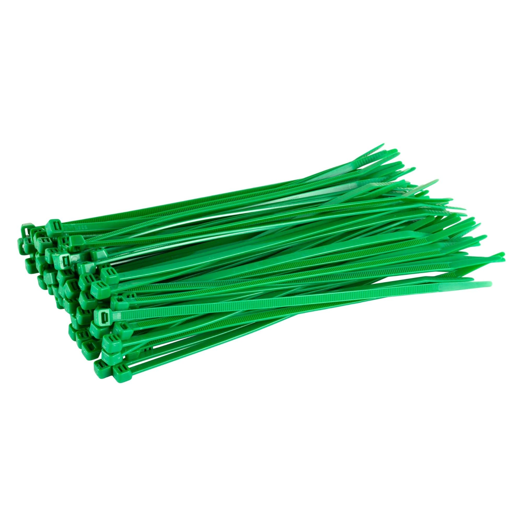 GTSE 100 Pack of Green Cable Ties, 200mm x 2.5mm Premium Tie Wraps, Nylon Zip Ties