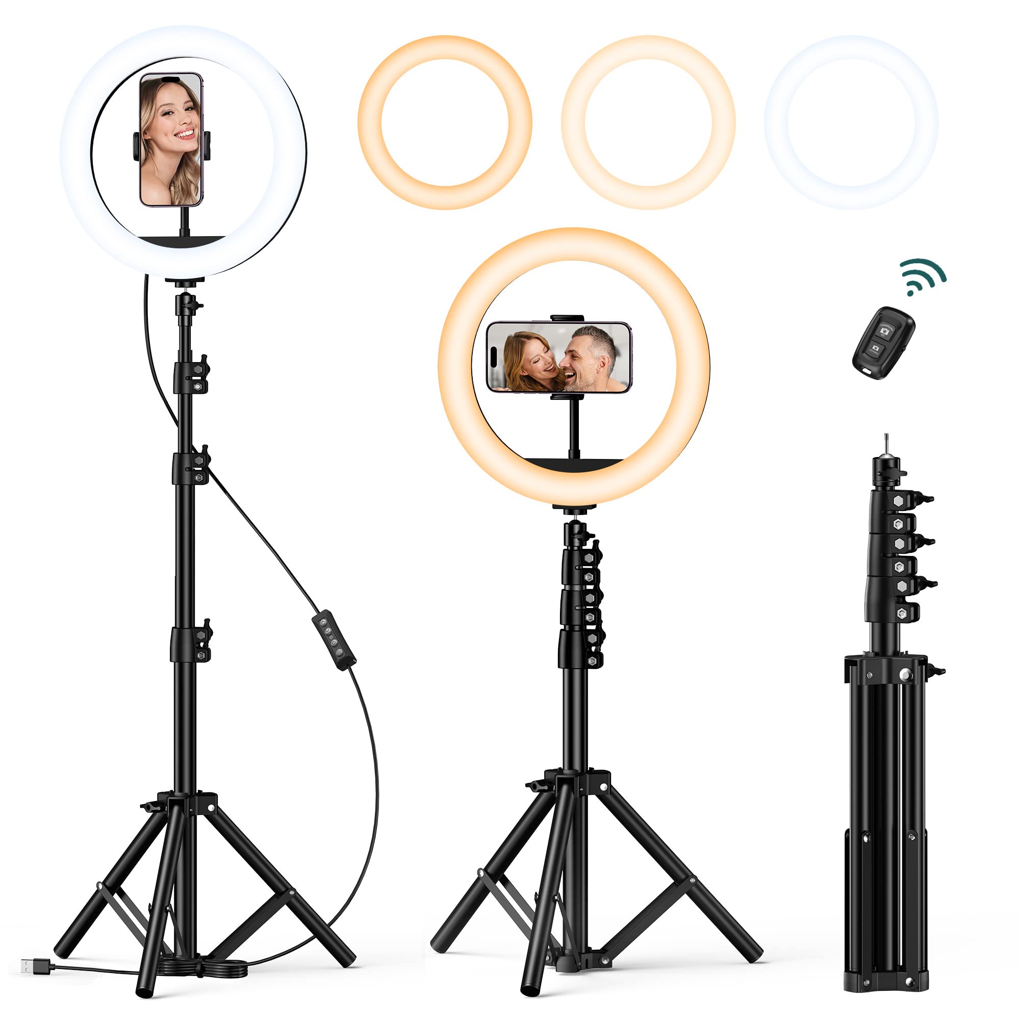 ATUMTEK 10" Selfie Ring Light with 55" Extendable Tripod Stand, Selfie Light with Phone Holder and Bluetooth Remote, Dimmable LED Ring Light for Streaming, TikTok, Zoom, Vlogging, YouTube, etc