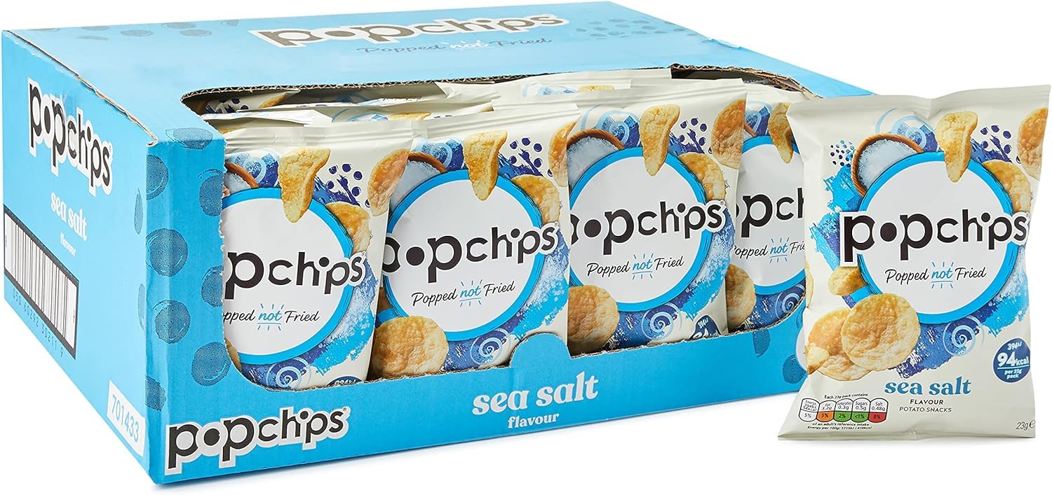 PopchipsSea Salt Potato Crisps, 23g (Pack of 24) - Popped not Fried, No Artificial Flavours or Colours, Suitable for Vegans