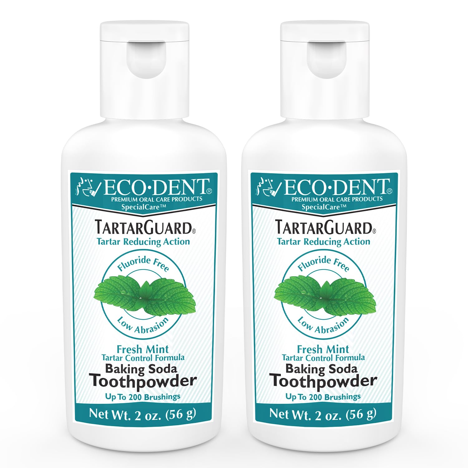 ECO-DENTTartarGuard Baking Soda Toothpowder - Enzyme Cleaning Action for Tartar Control, SLS-Free, Fluoride-Free Toothpaste Alternative, Fresh Mint Tooth Powder, 2 Oz (Pack of 2)