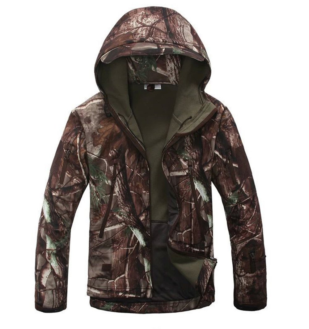 NogaMen Outdoor Hunting Camping Waterproof Coats Soft Shell Trees Camouflage Jacket Hoodie