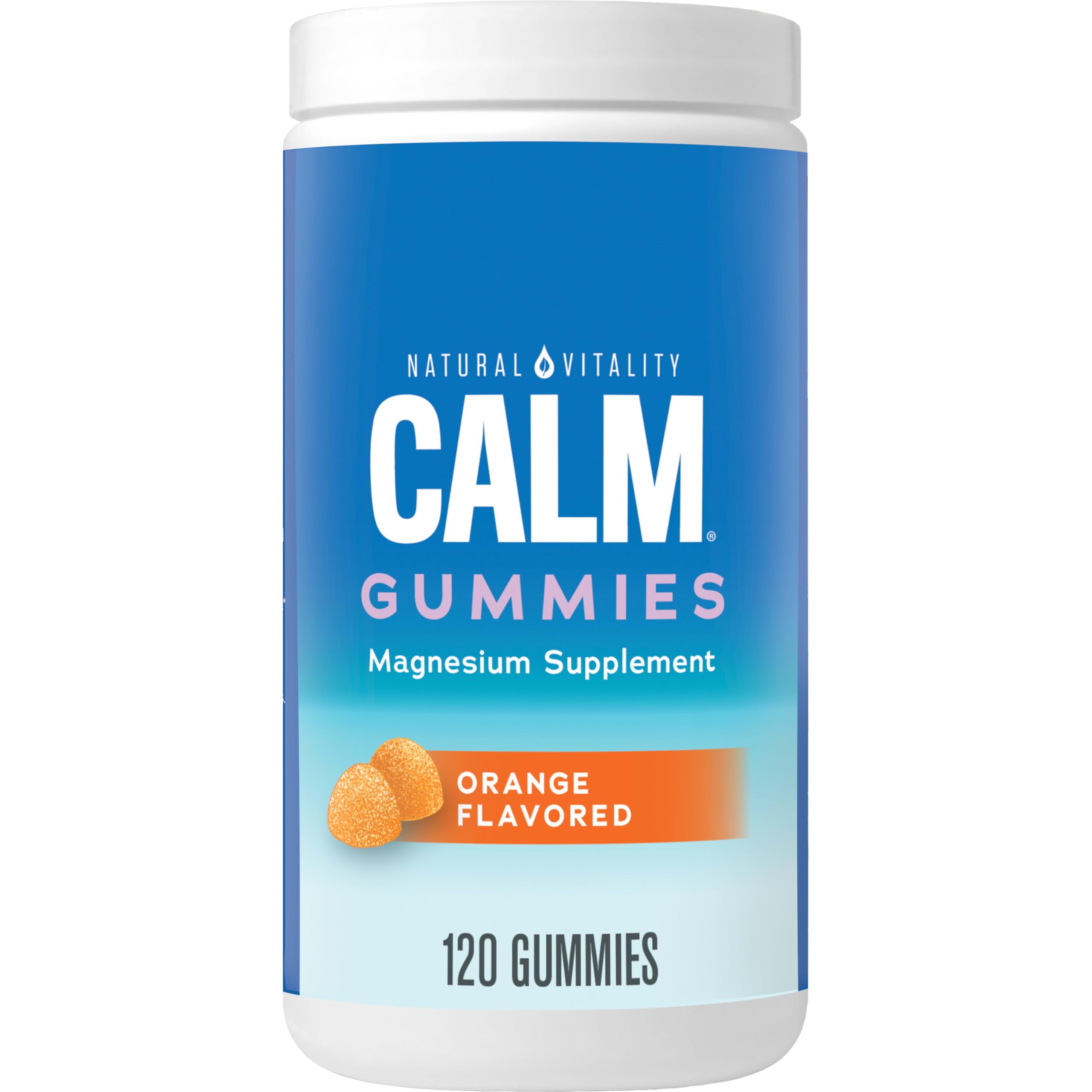 Natural VitalityCalm Magnesium Supplement, Anti-Stress Gummies, Vegan, Gluten-Free, Orange Flavor, 120 Gummies