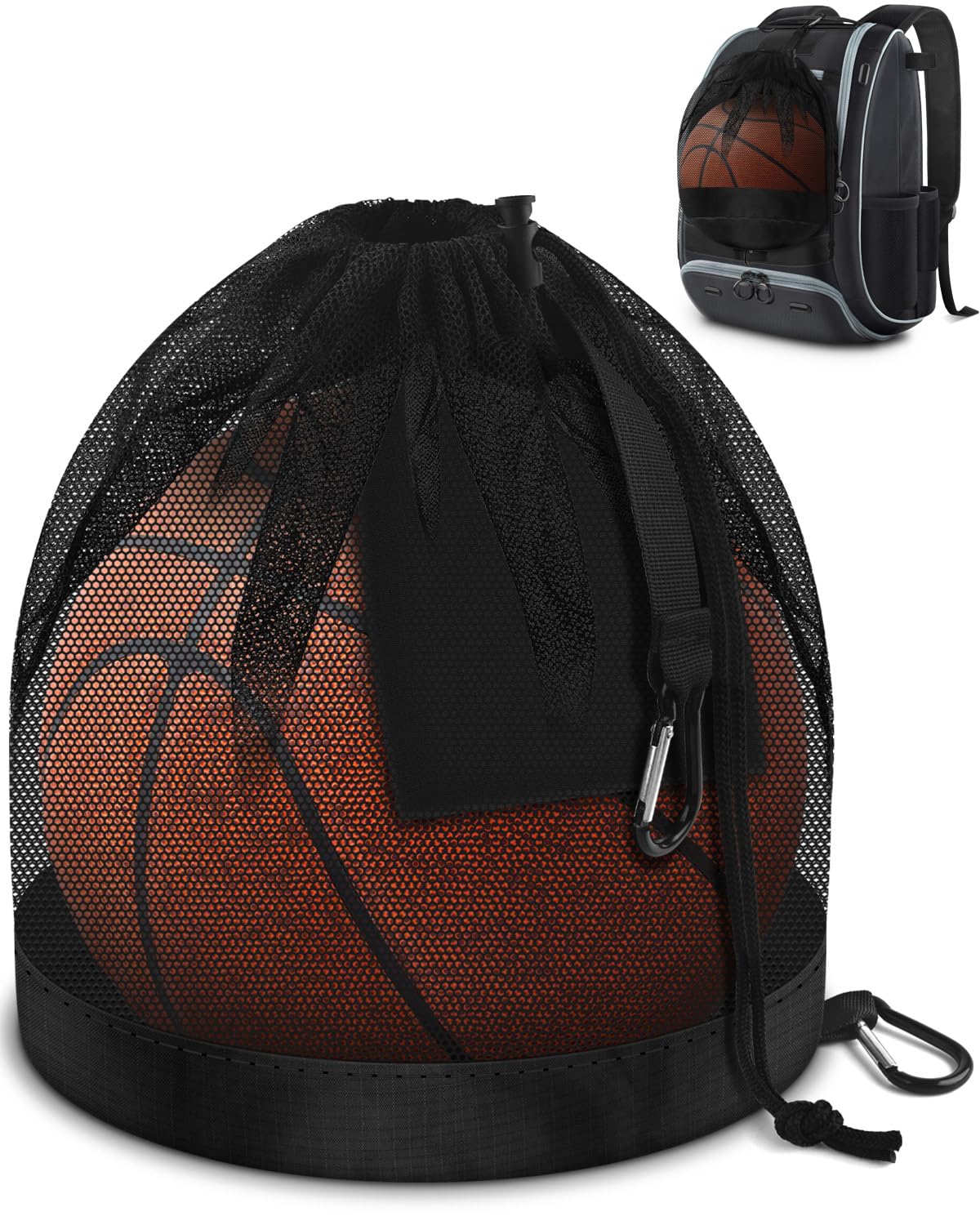 BROTOU Single Ball Bag with Double Hook, Balls Storage Bags with Zipper Pocket, Drawstring Sling Backpack for Soccer Basketball Football Volleyball Rugby