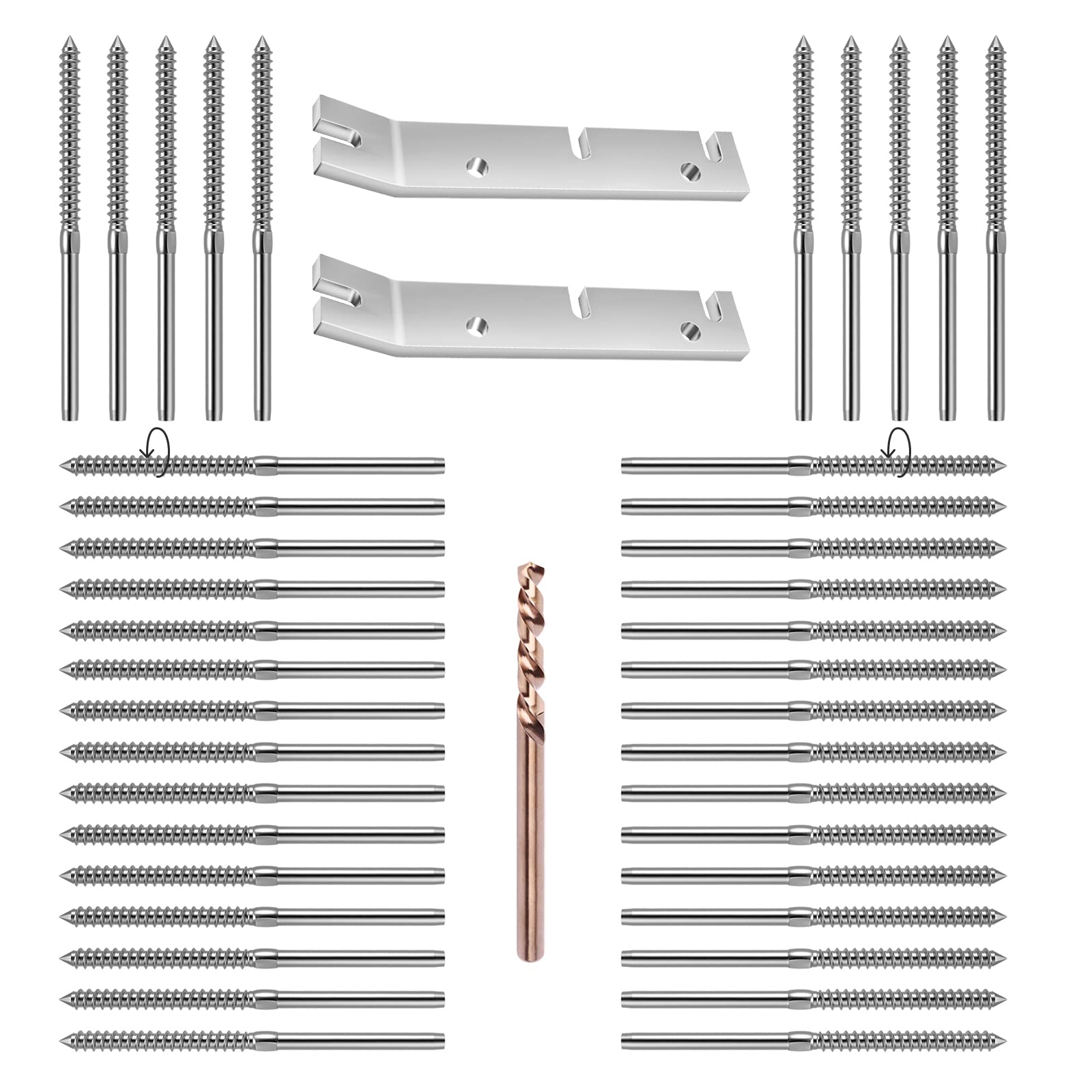 CKE 40 Pack T316 Stainless Steel Left&Right Handed Thread Swage Lag Screws for Wood Post 1/8" Cable Deck Railing Kit, Stair Deck Railing 1/8" Swage Lag Screws Left&Right DIY Cable Railing Hardware Kit