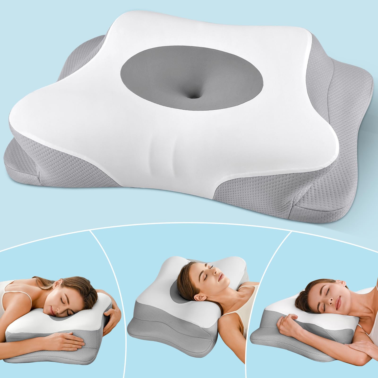 Cervical Neck Pillow - Memory Foam Pillows for Neck Pain Relief, Ergonomic Contour Side Sleeper Pillow for Sleeping, Orthopedic Neck Bed Pillow for Back & Stomach Sleepers with Pillowcase