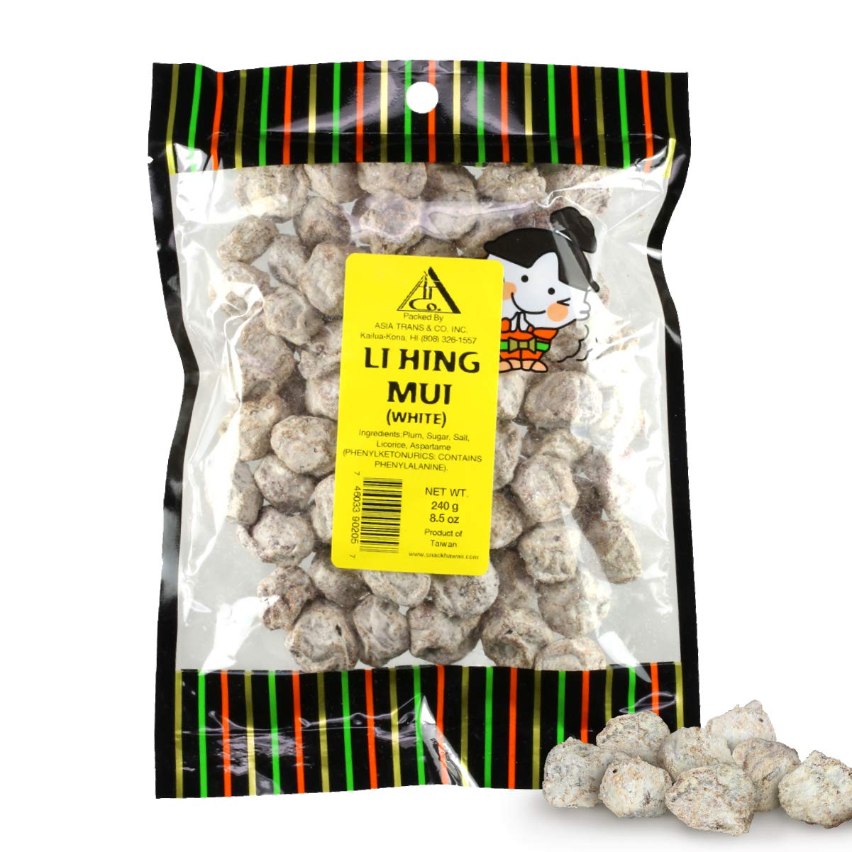 Asia Trans Seeded White Li Hing Mui Crack Seed Plums | Hawaiian Favorite | Salty, Sour, & Bitter Dried Asian Plum Candy