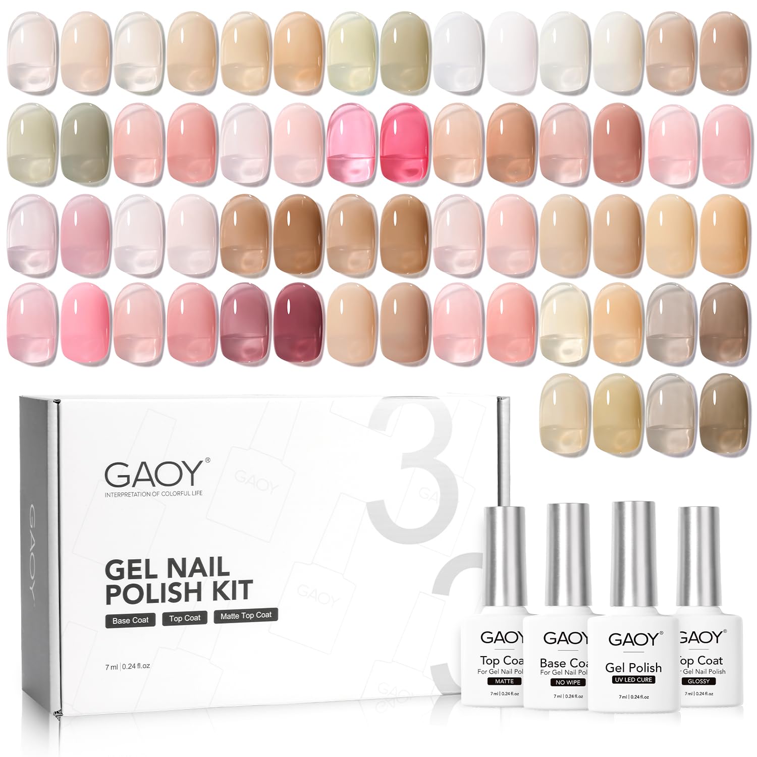 GAOY Jelly Gel Nail Polish Kit, 33Pcs Sheer Jelly Pink Gel Nail Polish Set with Glossy & Matte Top Coat and Base Coat for Nail Art DIY at Home, Mint Jelly