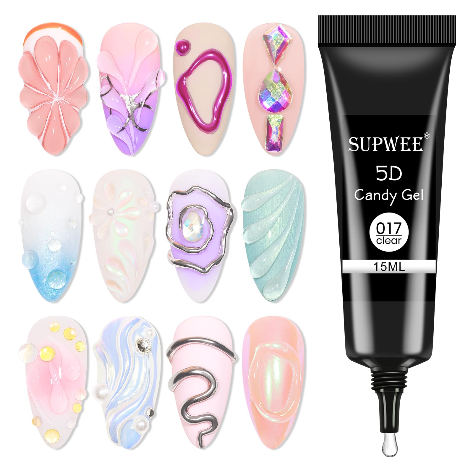 SUPWEE3D Nail Art Gel Clear Sculpting Gel for Nail Art Design DIY 3D Embossing Gel for Painting Drawing Carving Nails Gel Nail Tube Home DIY Modeling Decoration Manicure