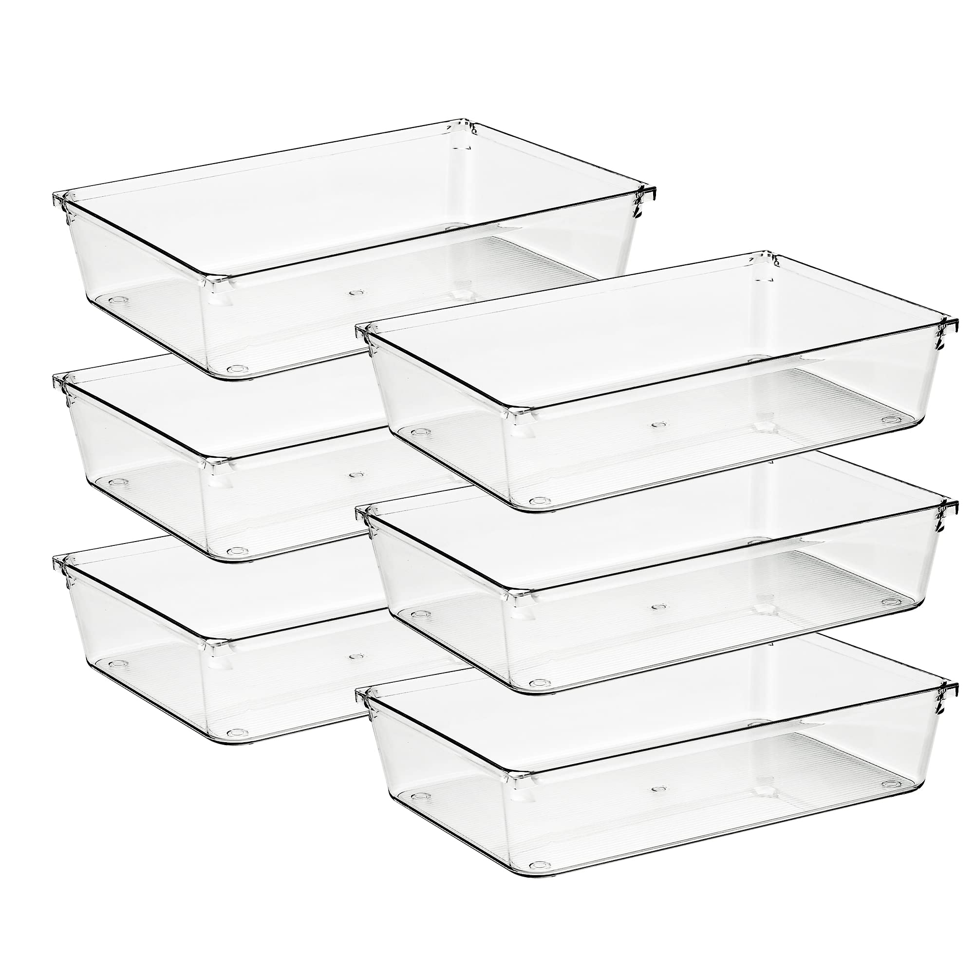 Ravinte 6 Pack Drawer Organizer - 6" X 9" Plastic Storage Bins, Acrylic Organizers with Non-Slip Pads Clear Desk Storage Tray for Makeup, Jewelries, Kitchen Utensils, Bathroom and Office