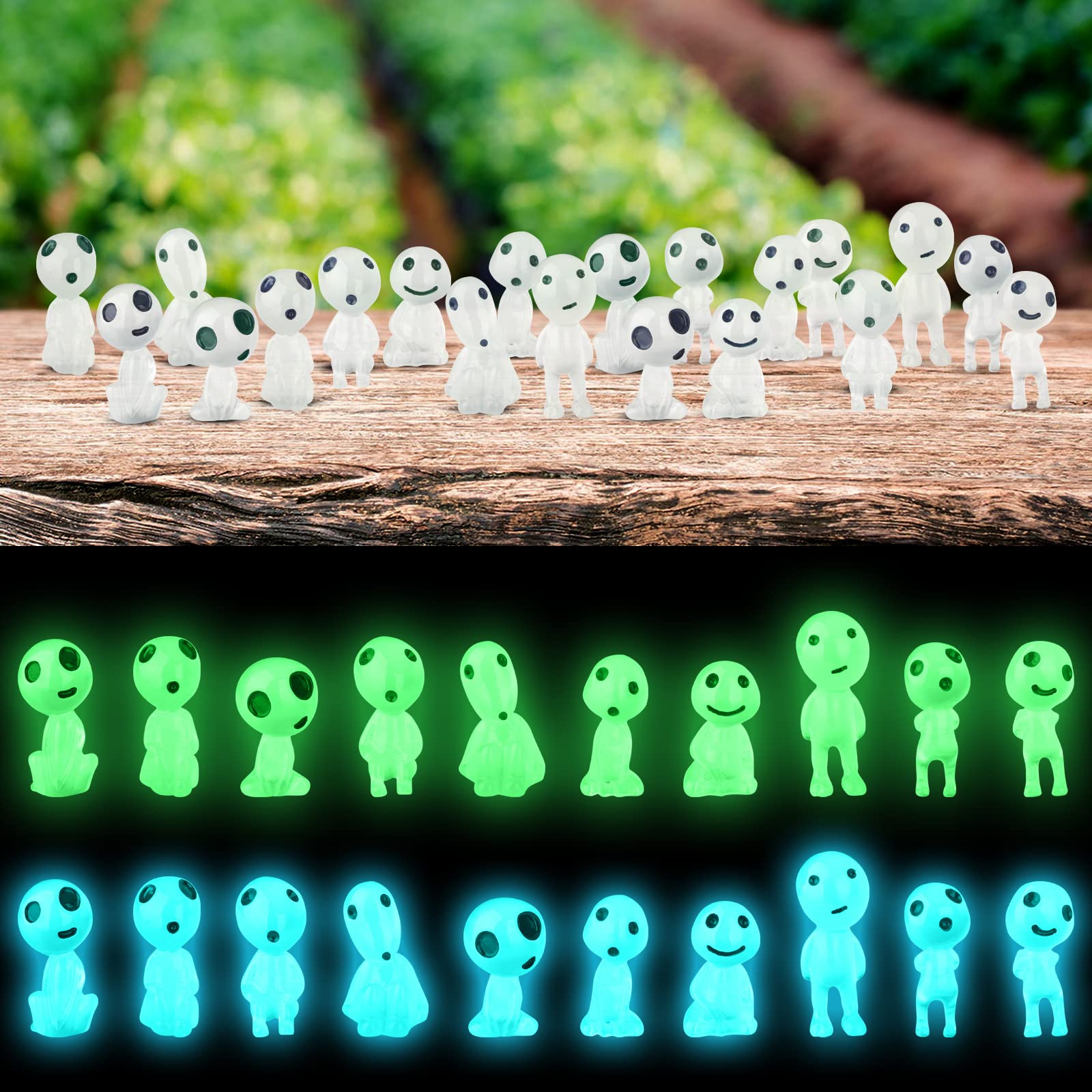 EEEKit Tree Elves Figures Glow in Dark, 20Pcs Miniature Luminous Tree Ghost Spirit, Fairy Garden Decor, Tree Elves Statue for Micro Landscape DIY, Succulents Pot Decor(Blue & Green)