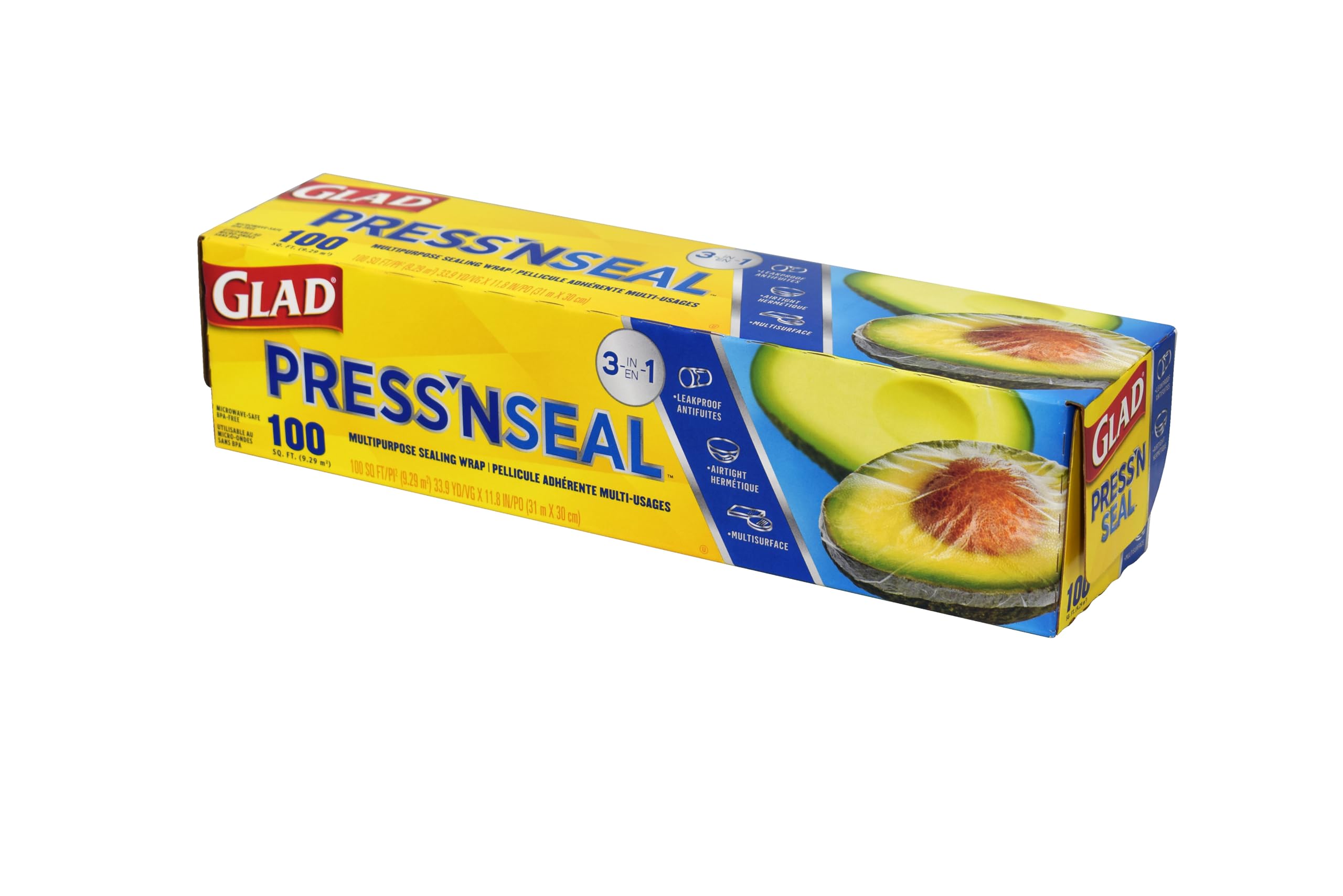 GladSealable Plastic Wrap Press'n Seal with Griptex, 100 sq ft 33.8YD x 11.8IN (Packaging May vary)