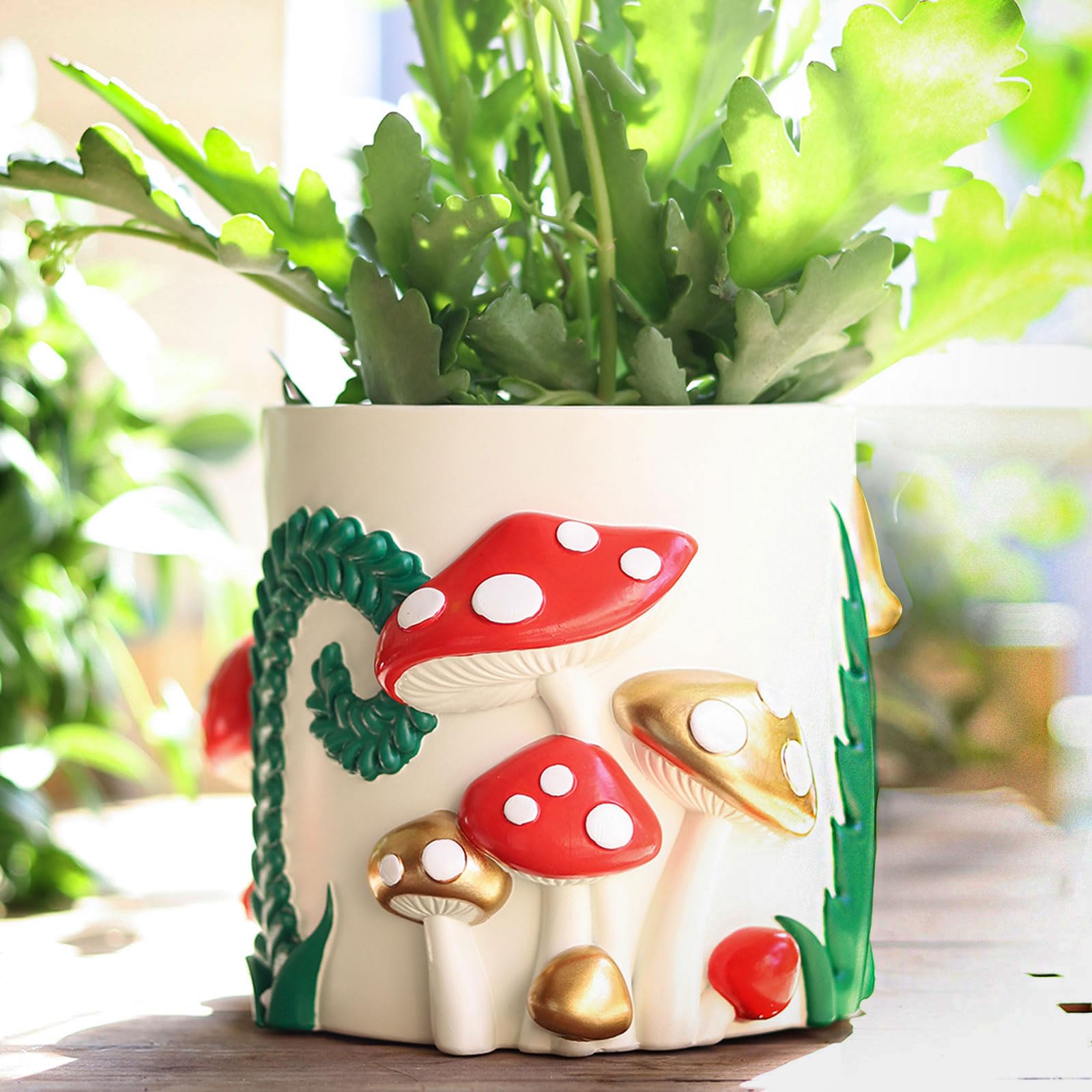 GUGUGO Colorful Mushrooms Planters Cute Unique Rainbow Planter with Drainage, Vintage Retro Flower Plant pots for Indoor & Outdoor Plants, Home Décor (Xmas)