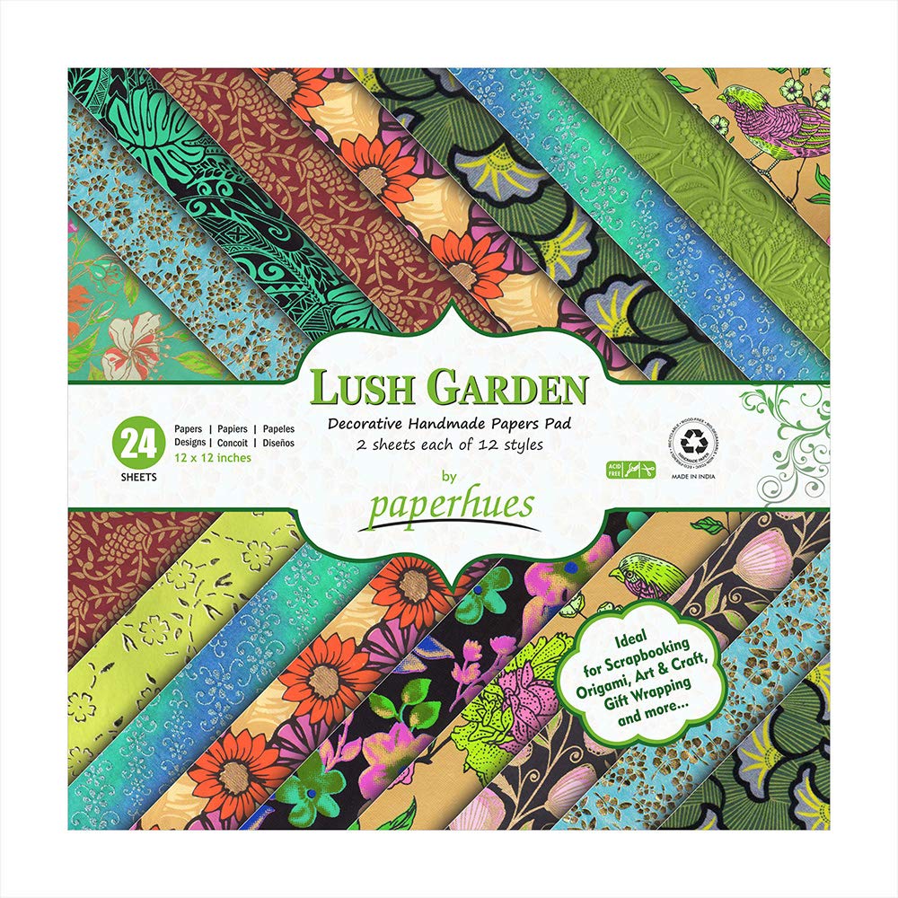 Lush Garden Handmade Scrapbook Paper 12 x 12" Pad, 24 Sheets (2 Sheets Each of 12 Styles)