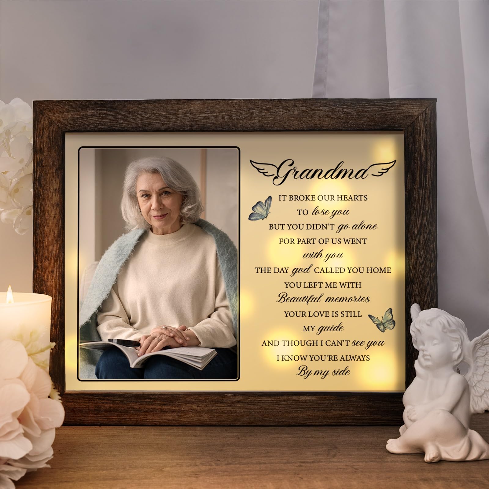 Sympathy Gifts for Loss of Grandmother, Grandma in Heaven LED Memorial Shadow Boxes, Bereavement Gifts for Loss of Grandma, in Memory of Grandma, Remembrance Funeral Condolence Gift Fits 4x6 in Photo