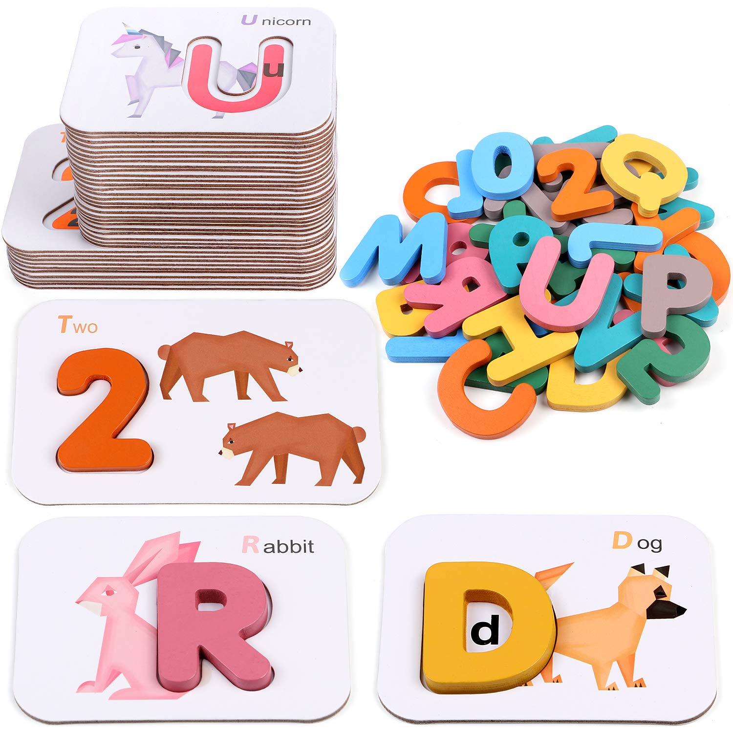 Lewo Alphabet and Numbers Flash Cards ABC Wooden Letters Numbers Jigsaw Puzzles Matching Game Preschool Educational Learning Toys Gifts for 3 4 5 6 Years Old Toddlers Baby Kids Boys Girls