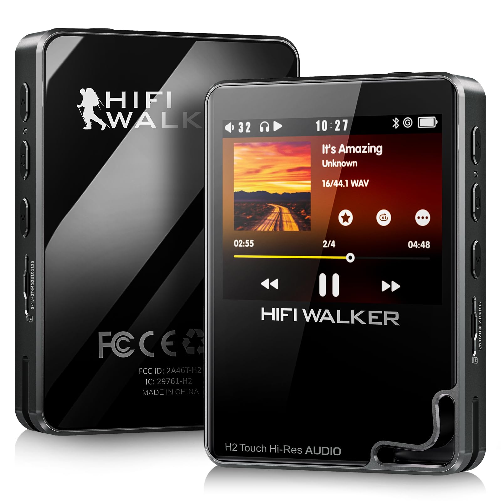 HIFI WALKER H2 Touch, Hi Res MP3 Player with Bluetooth, 2.4” HD Touch Screen, Digital Audio Player, DSD Lossless FLAC Player, Bluetooth Music Player with 64GB Memory Card, Support Up to 512GB