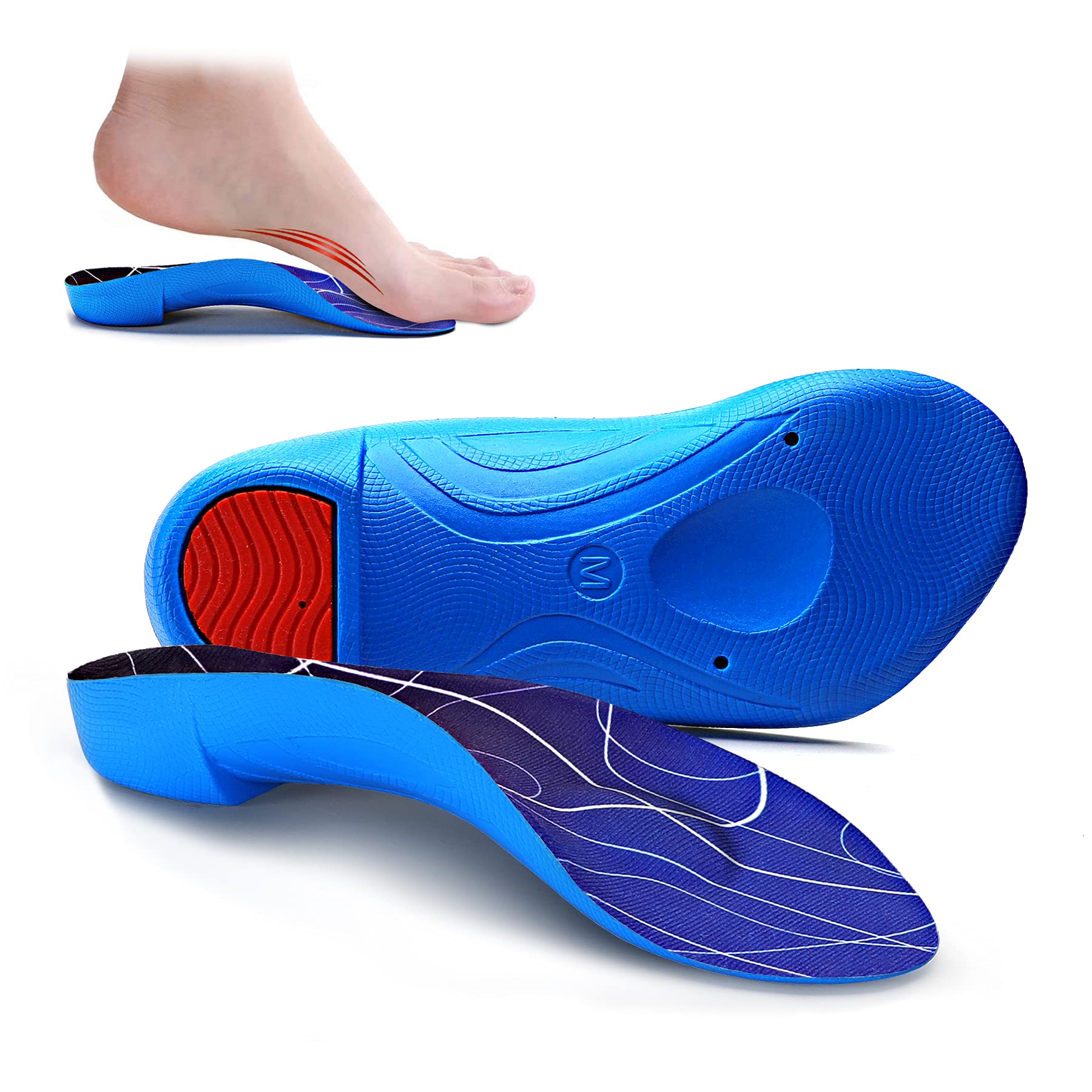 VALSOLEVALSOLE 3/4 Arch Support Insoles for Women,Gel Shoe Insoles for Men&Women,Flat Feet,Plantar Fasciitis Relief Heel Pain&Bone Spur (M(Men6.5-8.5/Women8.5-10.5), Blue)