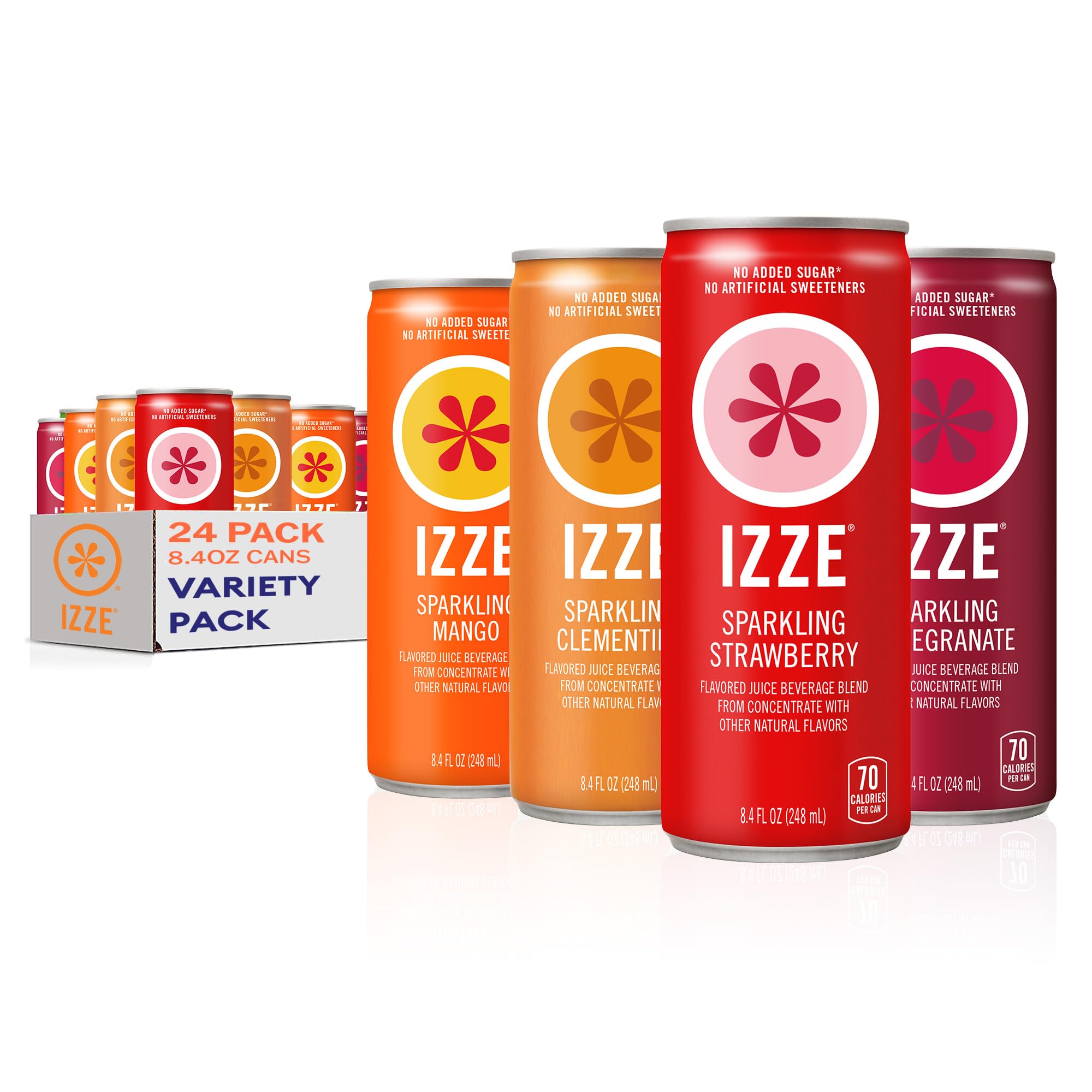 IZZE Sparkling Juice, 4 Flavor Dawn Variety Pack (Mango, Clementine, Strawberry, Pomegranate), 8.4 Fl Oz Can (Pack of 24)