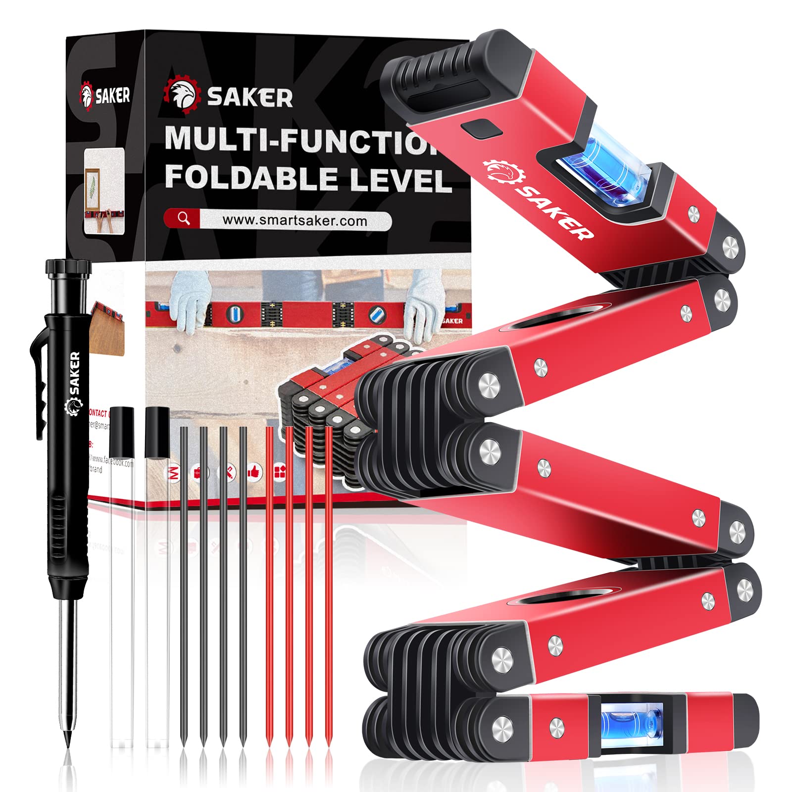 SakerMulti-Function Foldable Level and Deep Hole Pencil Set,Perfect Set of Multi-Angle Measurement Woodworking Tools and DIY Woodworking Scribe Gauge Scriber Line Maker Measuring Tool