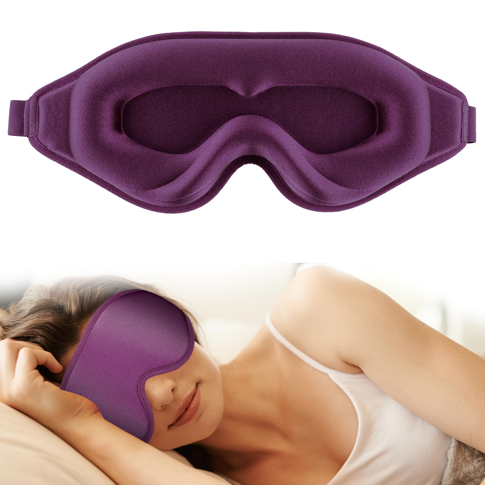 WLLHYF Silk Sleep Mask, 3D Stereo Deep Sleep Eye Mask Comfortable Adjustable Cute Block Out Light Eye Covers for Man and Woman All Night Sleep