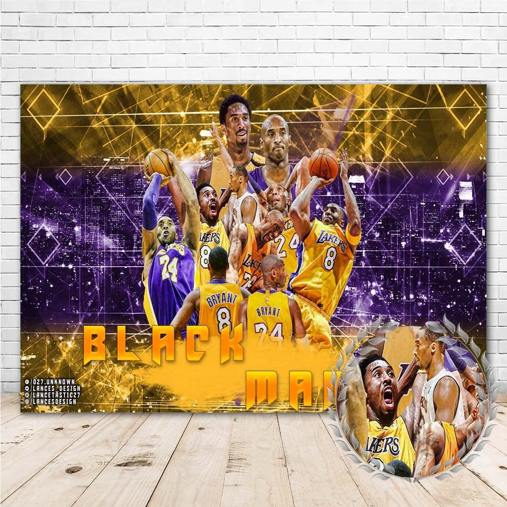 Kobe Bryant Backdrop 7ft Black Mamba Kobe Bryant Themed Birthday Decorations Gold and Purple Basketball Count Backdrops Happy Birthday for Boys Vinyl Kobe Poster