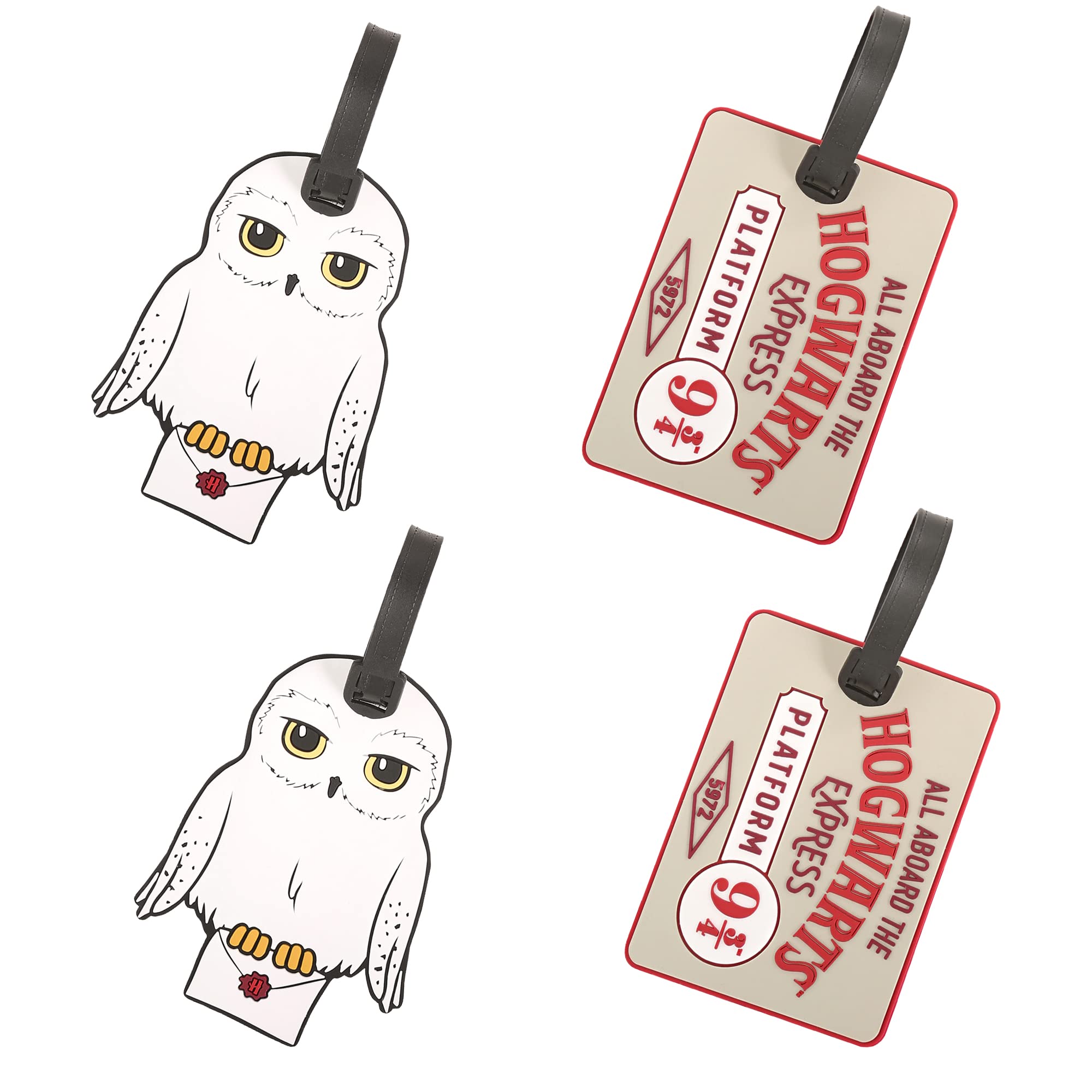 Harry Potter Hedwig The Owl and Hogwarts Express Platform 9-3/4 PVC Luggage Tags, Set of 4