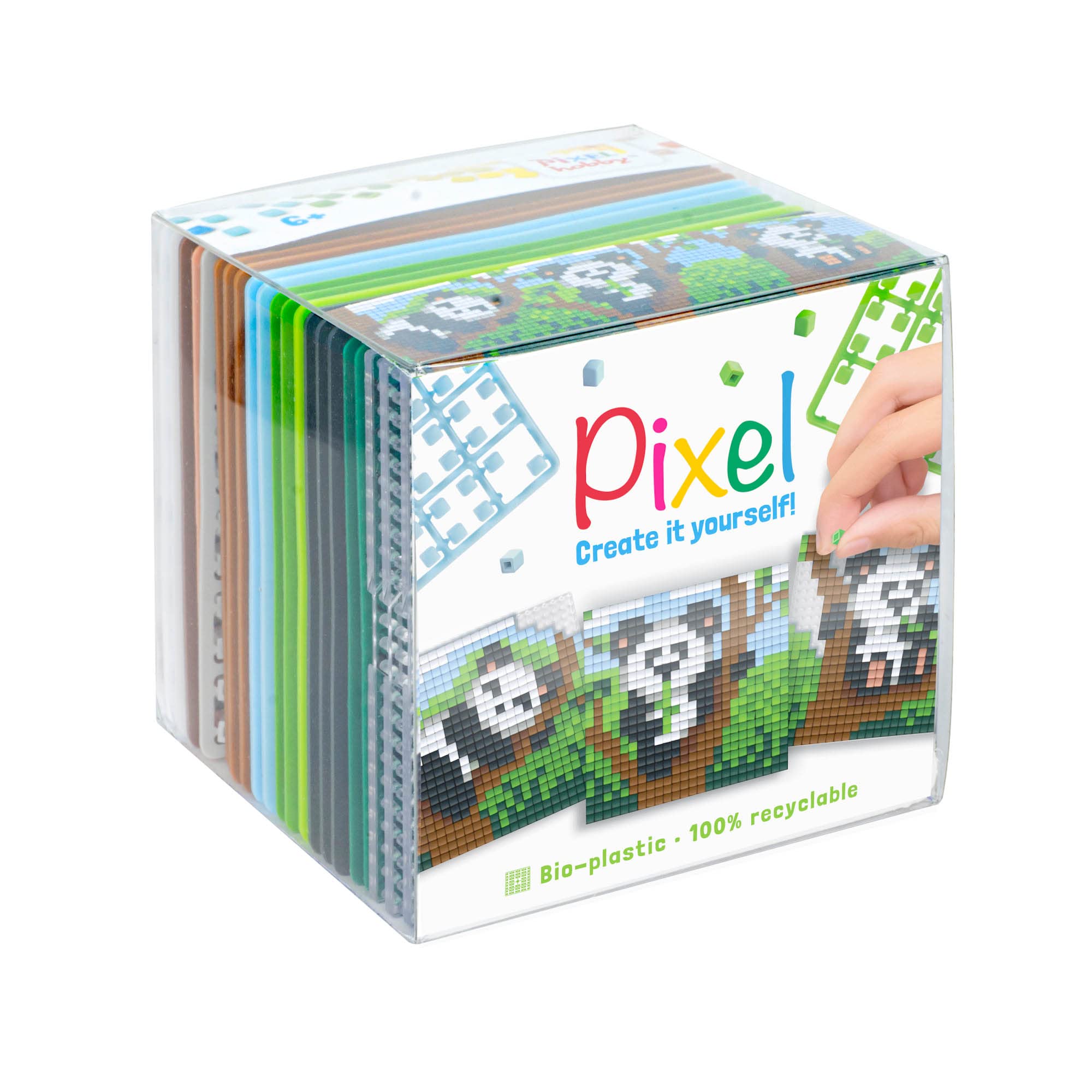 Pixel P29020 Panda Craft Set, Plug-in System as Creative Hobby for Children from 6 Years, Cube Box with Motif Templates and Pixel Squares