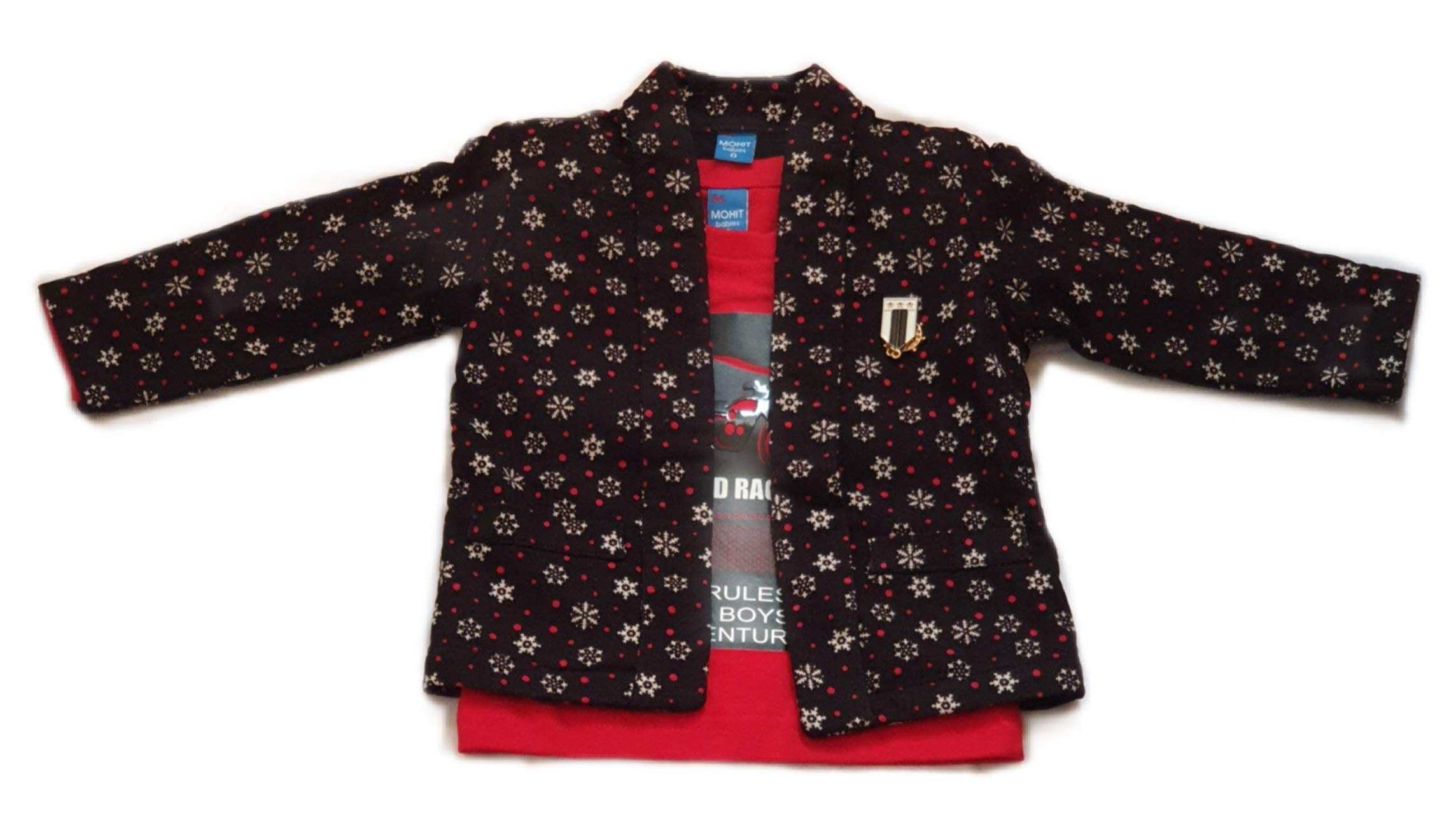 Mr. & Ms. Junior Kids Boys Black Designer Jacket & Red Shirt with a cool Brooch