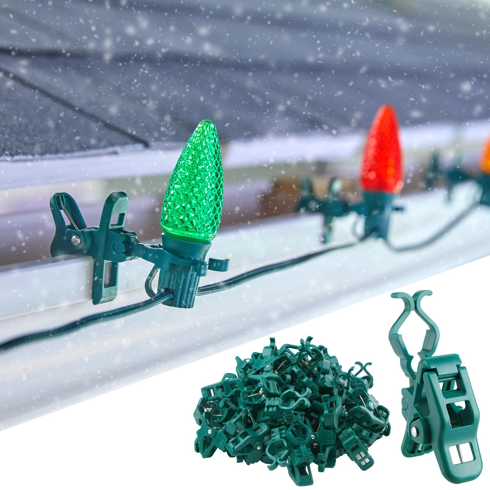 MinetomMinetom C7 C9 Christmas Light Clips Outdoor, 100 Count Universal Quick Christmas Light Spring Clips for Outside Roof Gutter Shingle Fence E12 E17 Base