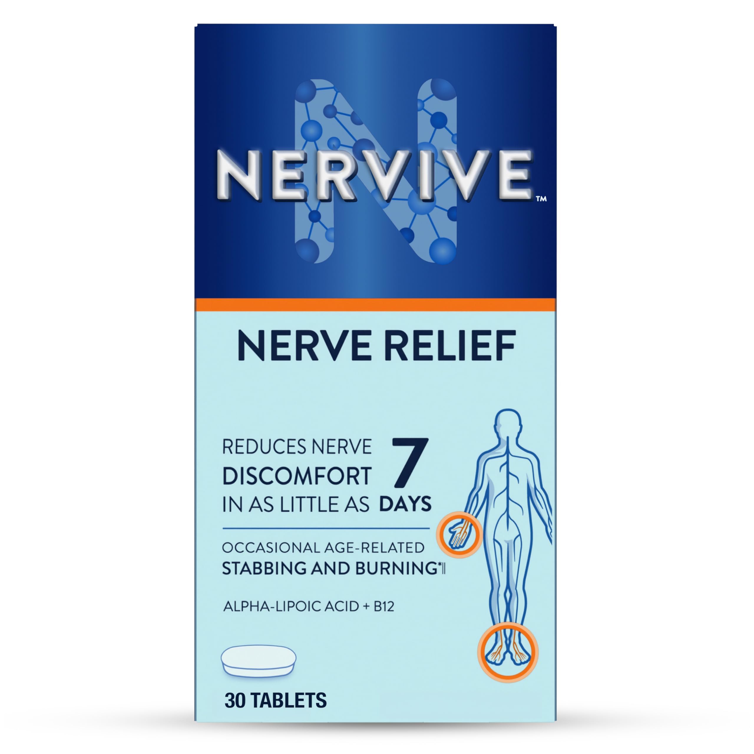 NerviveNerve Relief, with Alpha Lipoic Acid, to help Reduce Occasional Nerve Discomfort in as Little as 7 Days, ALA, Vitamins B12, B6, & B1, Turmeric, Ginger, 30 Tablets (Packaging May Vary)