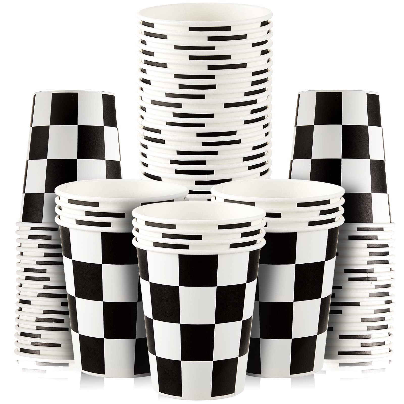 36 Pieces 9 oz Black and White Checkered Racecar Themed Party Supplies Paper Cups Race Birthday Party Supplies Disposable Checkered Flag Party Supplies Black Paper Cups Birthday Cups Beverage Cups