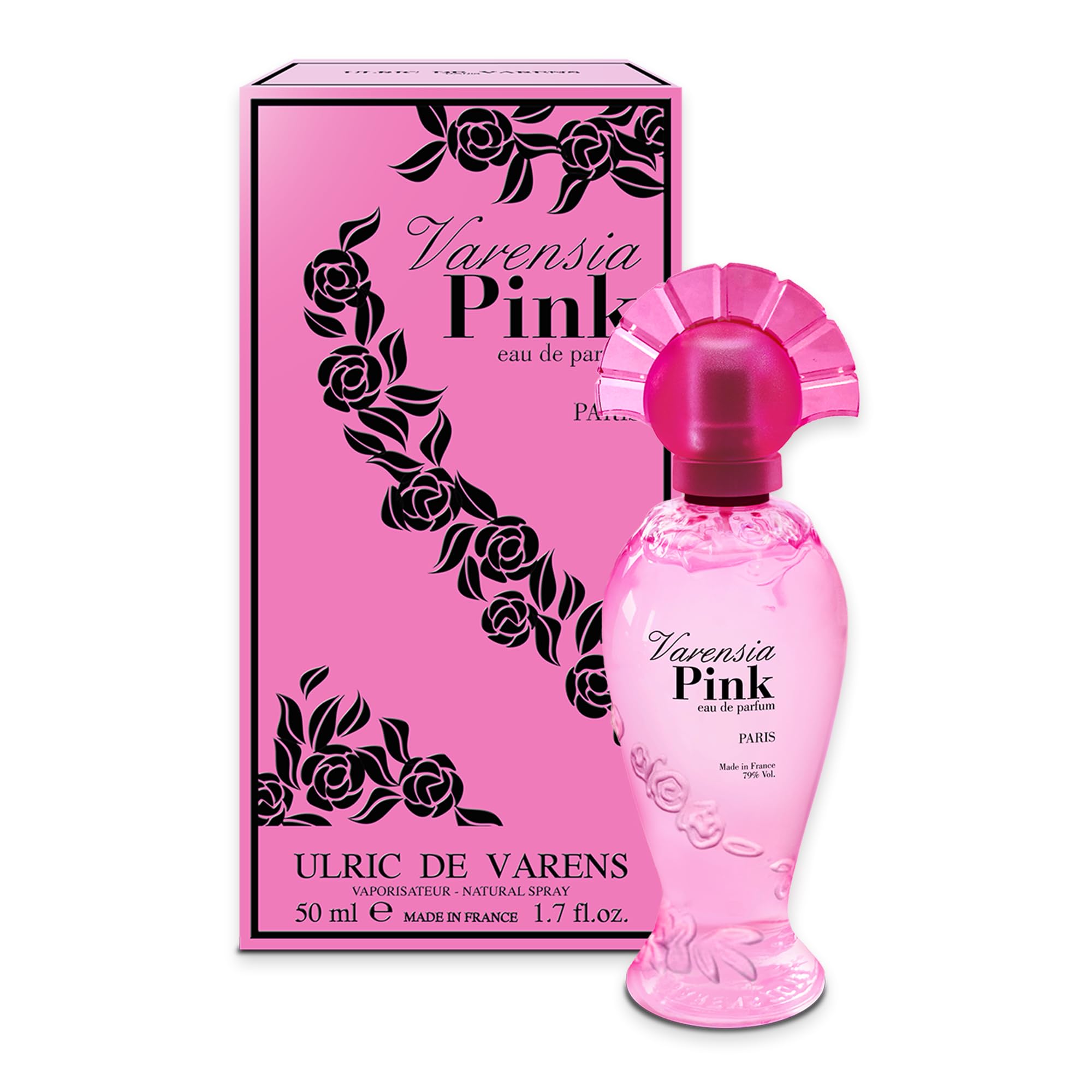 Ulric de Varens Varensia Pink Eau De Parfum for Women- Gourmand, Fruity, Floral Scent - Notes of Blackcurrant, Rose, Raspberry, & Vanilla- Fruity & Floral- 1.70 Fl Oz