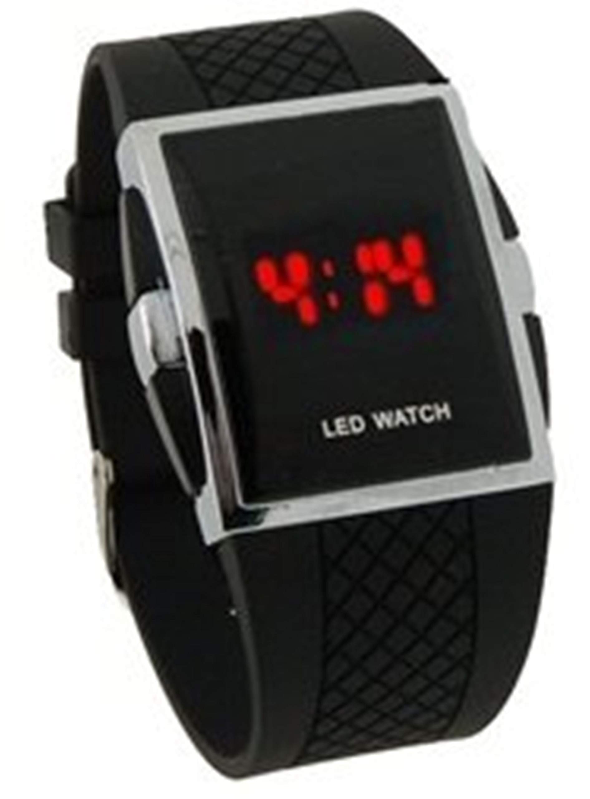 Square Stainless Steel Back Men's Digital Electronic LED Watch Red Light (Black)