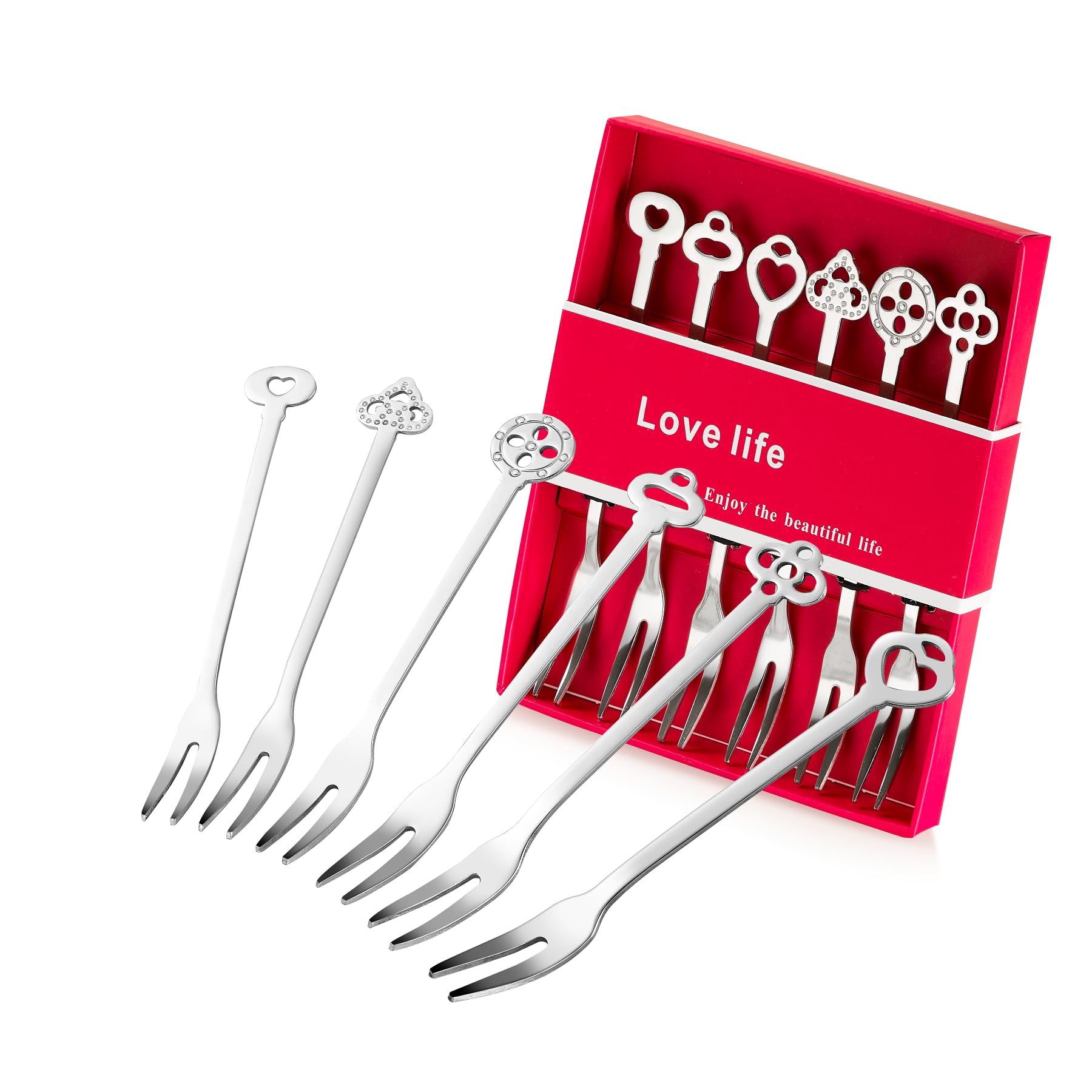 6 Pack Fruit Forks Stainless Steel Pickle Forks, 4.84 Inch Small Cocktail Forks for Olive Appetizer Dessert Seafood, Gifts for Women in Her Birthday Anniversary Valentines Mother’s Day