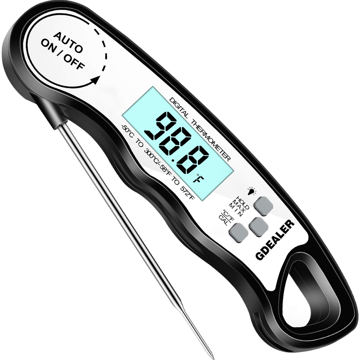 GDEALER Meat Thermometer Digital Instant Read Thermometer Ultra-Fast Cooking Food Thermometer with 4.6” Folding Probe Calibration Function for Kitchen Milk Candy, BBQ Grill, Smokers (Black)