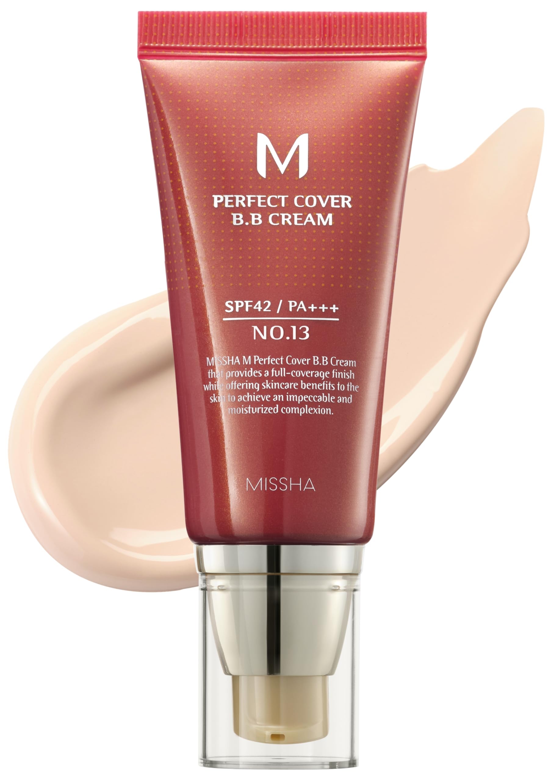 MISSHAM Perfect Cover BB Cream No.13 Bright Beige for Fair Skin SPF 42 PA +++ 1.69 Fl Oz - Tinted Moisturizer for face with SPF