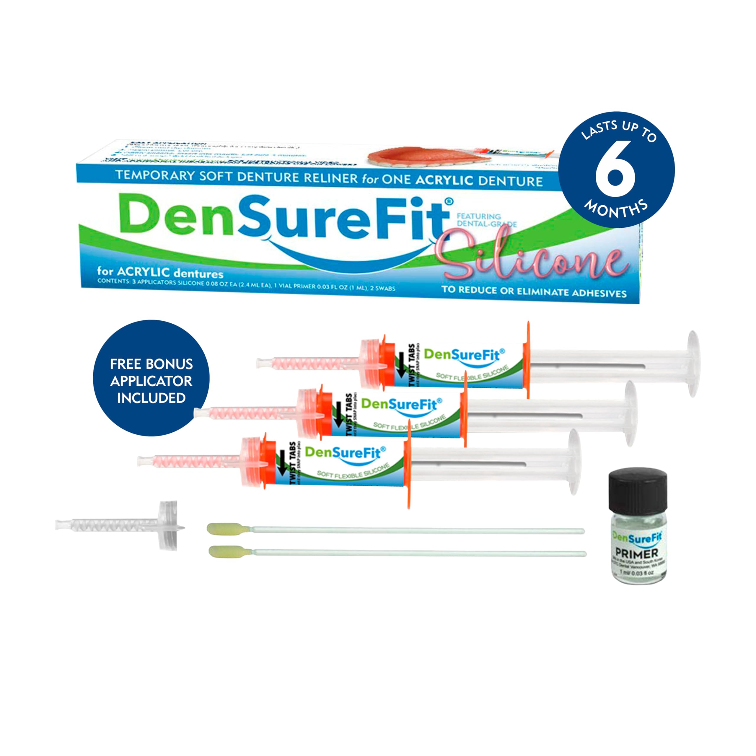 DenSureFit Upper Denture Reline Kit, Soft Silicone Denture Repair Kit, Refit and Tighten Denture Liner, Denture Care Kit