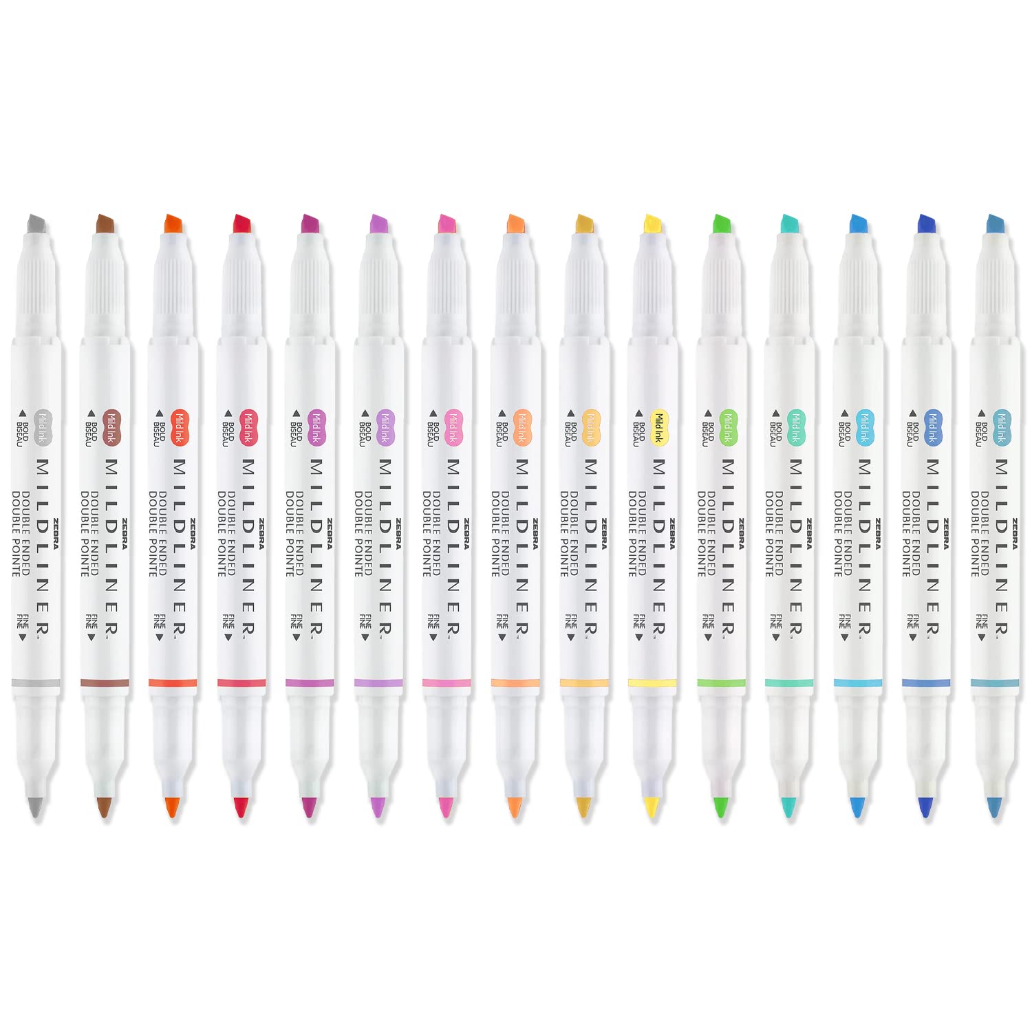 Zebra Mildliner Creative Marker Highlighter Pens - Double Ended - Chisel & Bullet Tip - Pack of 15