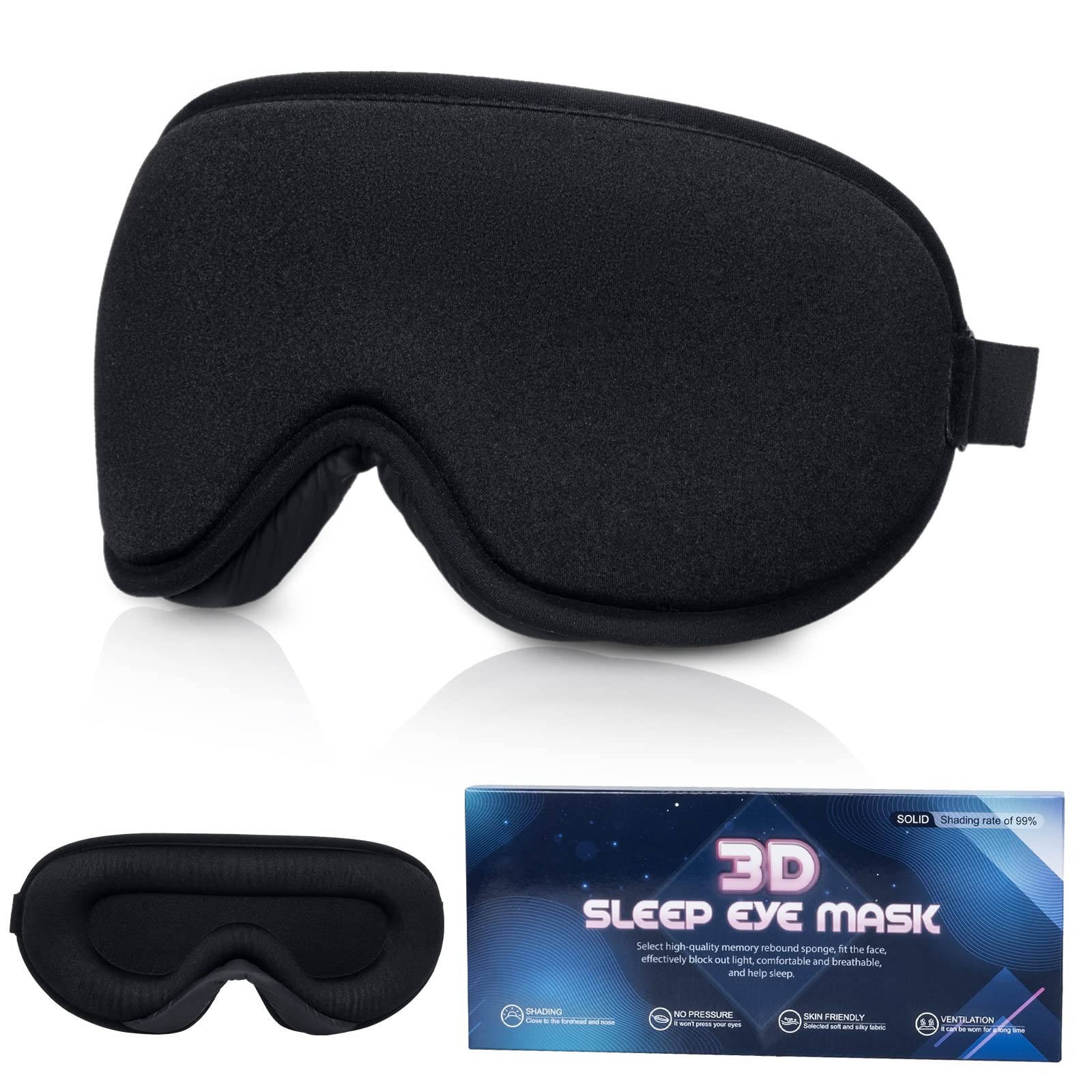 SUSNUAN Sleep Eye Mask, 3D Contoured Sleep Mask Light Blocking Sleep Mask for Women and Men, Soft and Comfortable Night Eye Blinder, Suitable for Travel, Lunch Breaks, Sleeping, Meditation, Black