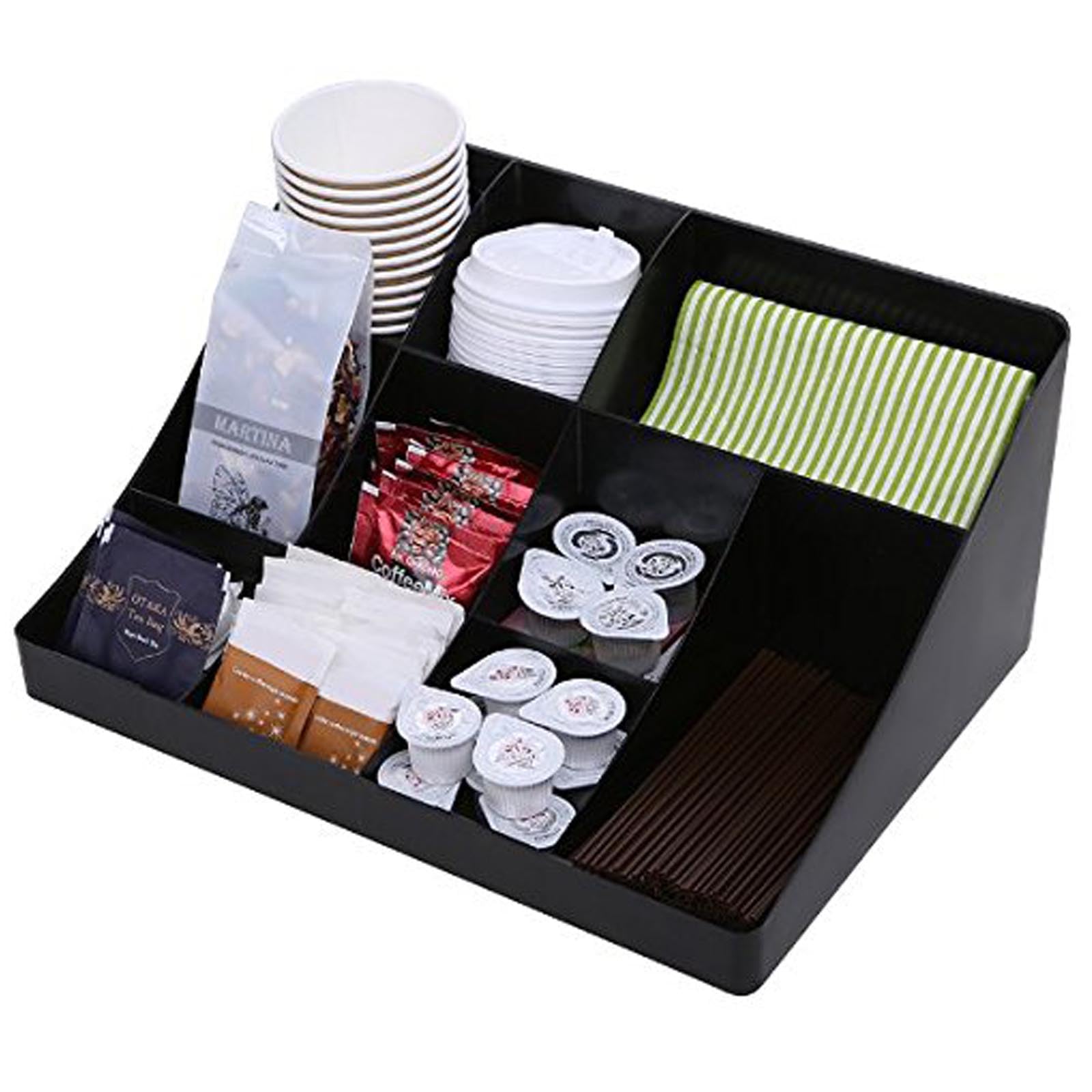 Vencer"Cuby" Breakroom 10 Compartment Condiment Holder,Coffee and Tea Bag Organizer,Black,VCO-001