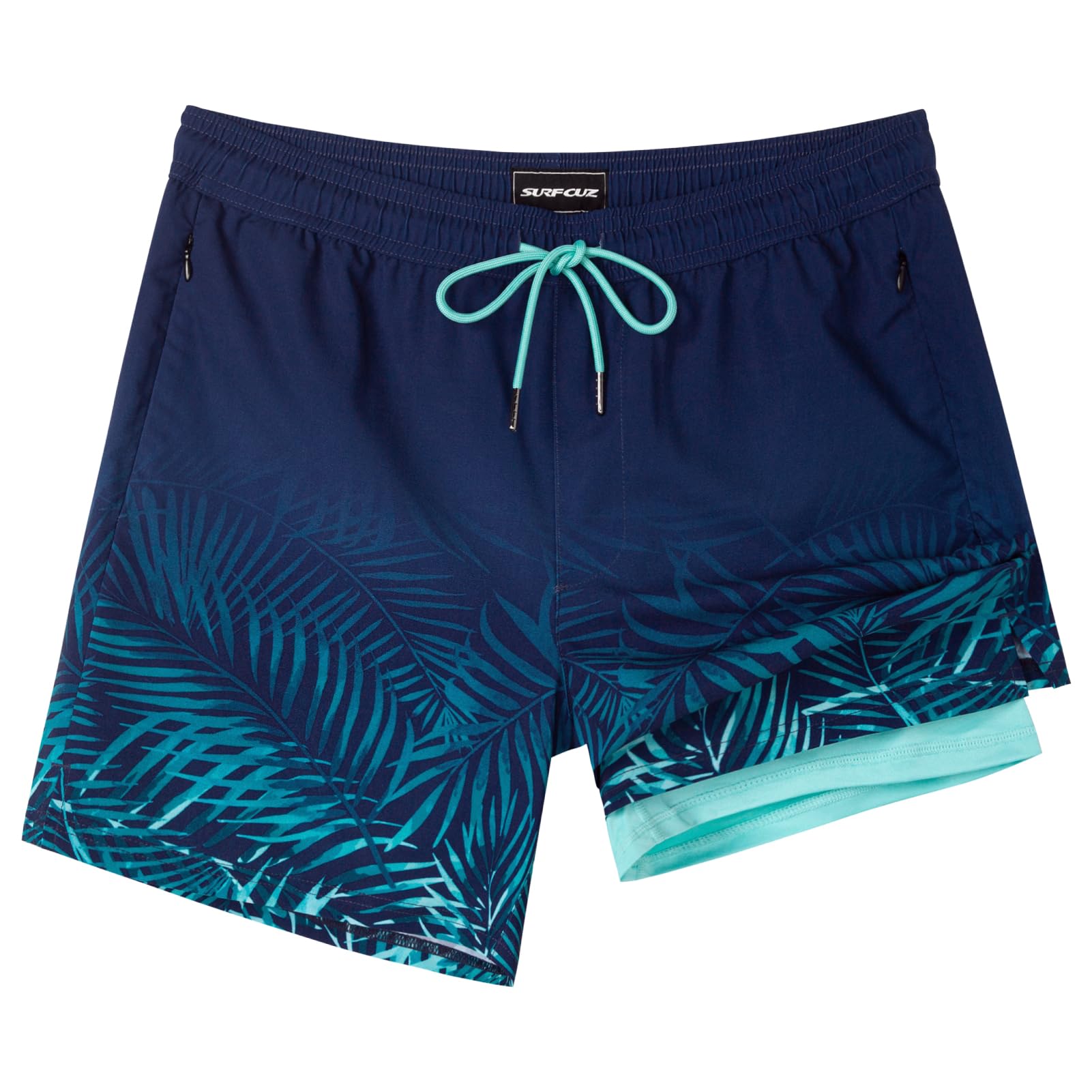 SURF CUZMens Swim Trunks with Compression Liner 5" Swim Shorts Quick Dry Bathing Suit Swimming Trunks Zipper Pockets