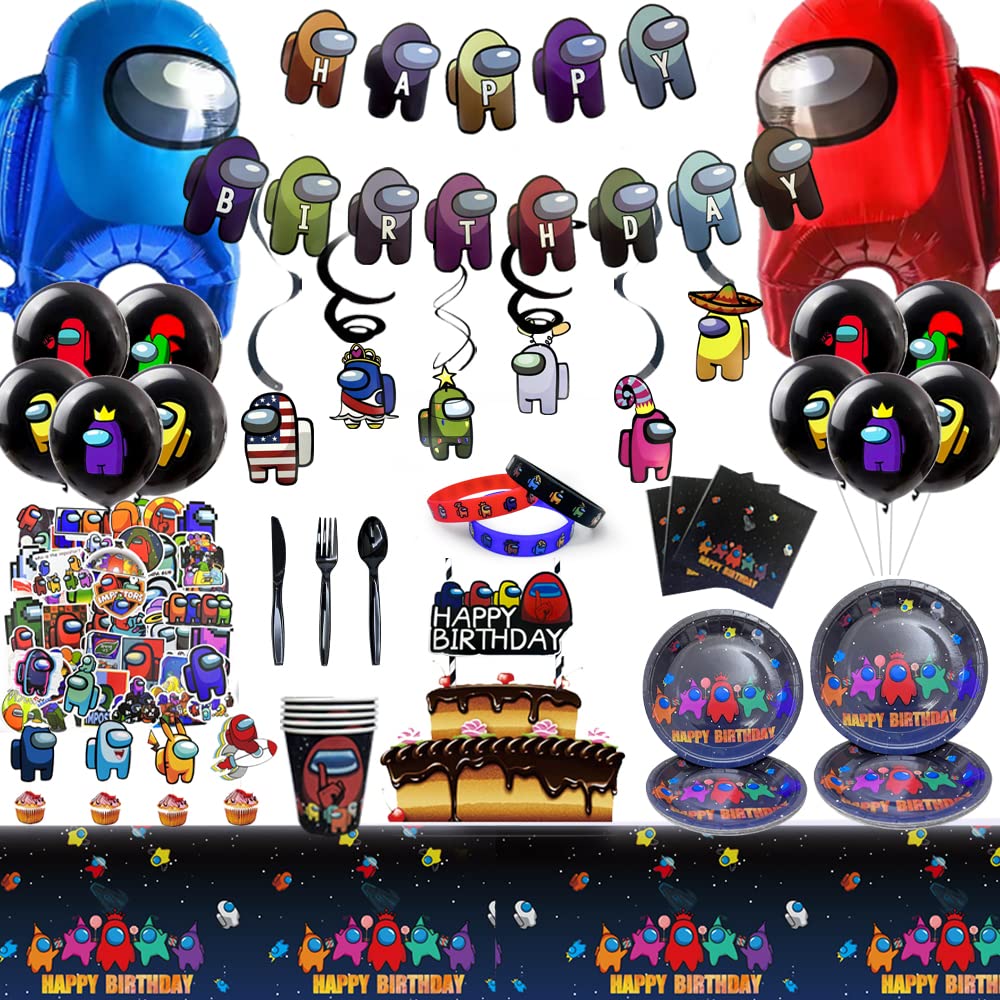 A-mongg Uss Birthday Party Supplies,174 A-mongg Uss Birthday Decorations&Tableware Set-A-mongg Uss Party Plates Cups Tablecloth,A-mongg Uss Balloons Banner etc A-mongg Uss Theme Party Decor Supplies