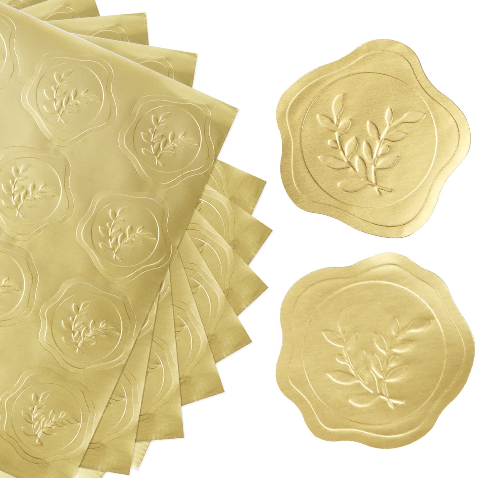 240pcs Wax Seal Stickers Gold Stickers for Wedding Invitation Embossed Envelope Seal Stickers Self Adhesive for Wedding Bridal Shower (Leaf)