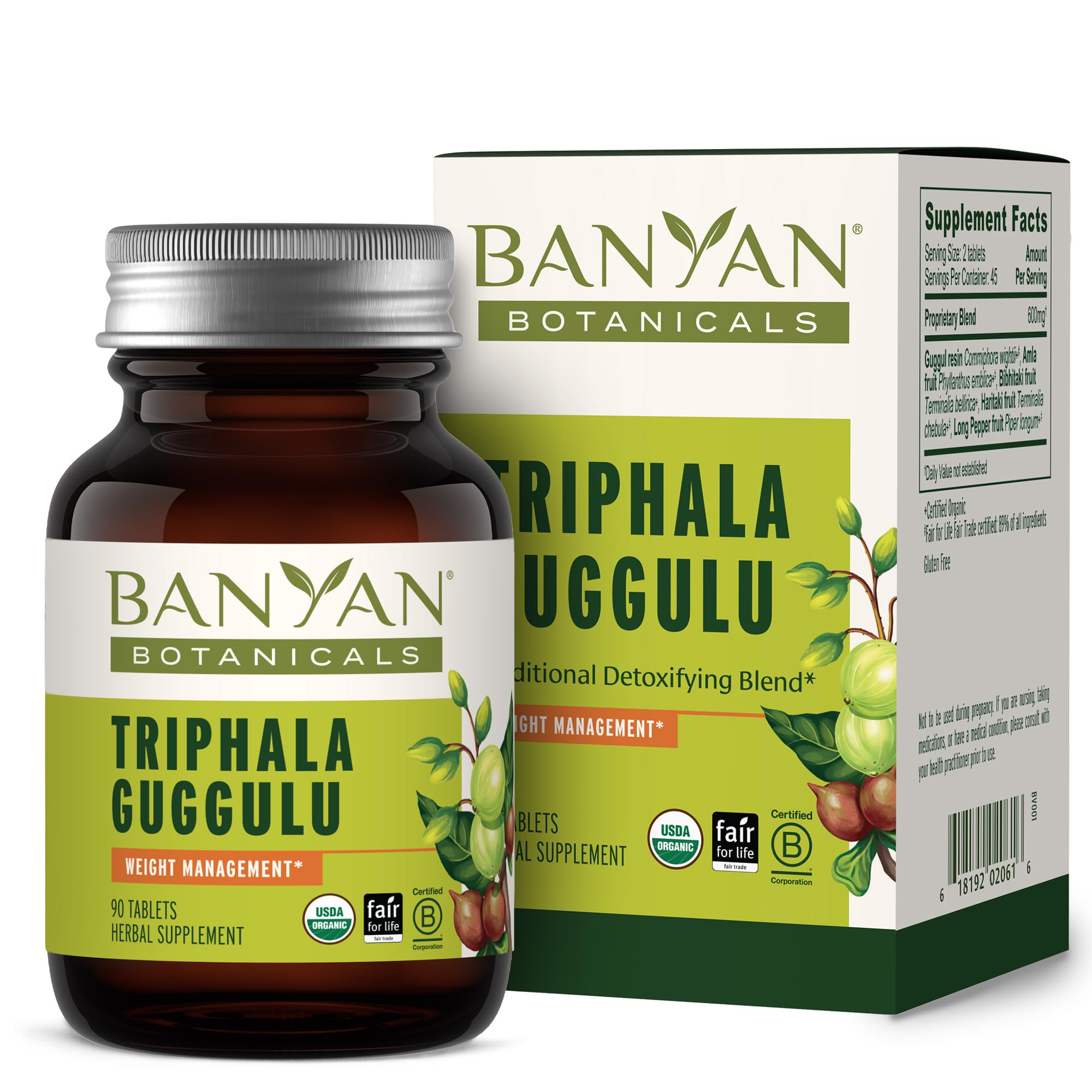 Banyan Botanicals Triphala Guggulu – Organic Triphala Supplement with Guggulu Resin ­­– Herbal Detox Supplement for Supporting Healthy Digestion* – 90 Tablets – Non-GMO Sustainably Sourced Vegan