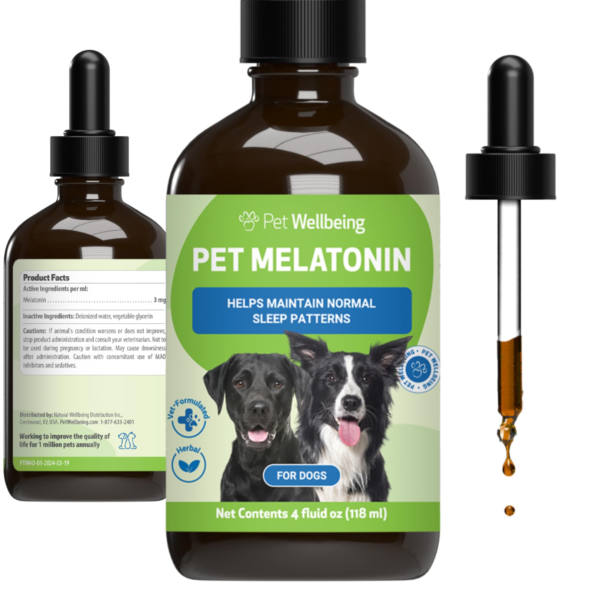 Pet Wellbeing Pet Melatonin for Dogs - Cushing's Support, Adrenal Cortisol Balance, Helps Maintain Normal Sleep Patterns - Veterinarian-Formulated - Liquid Supplement 4 fl oz (118 ml)