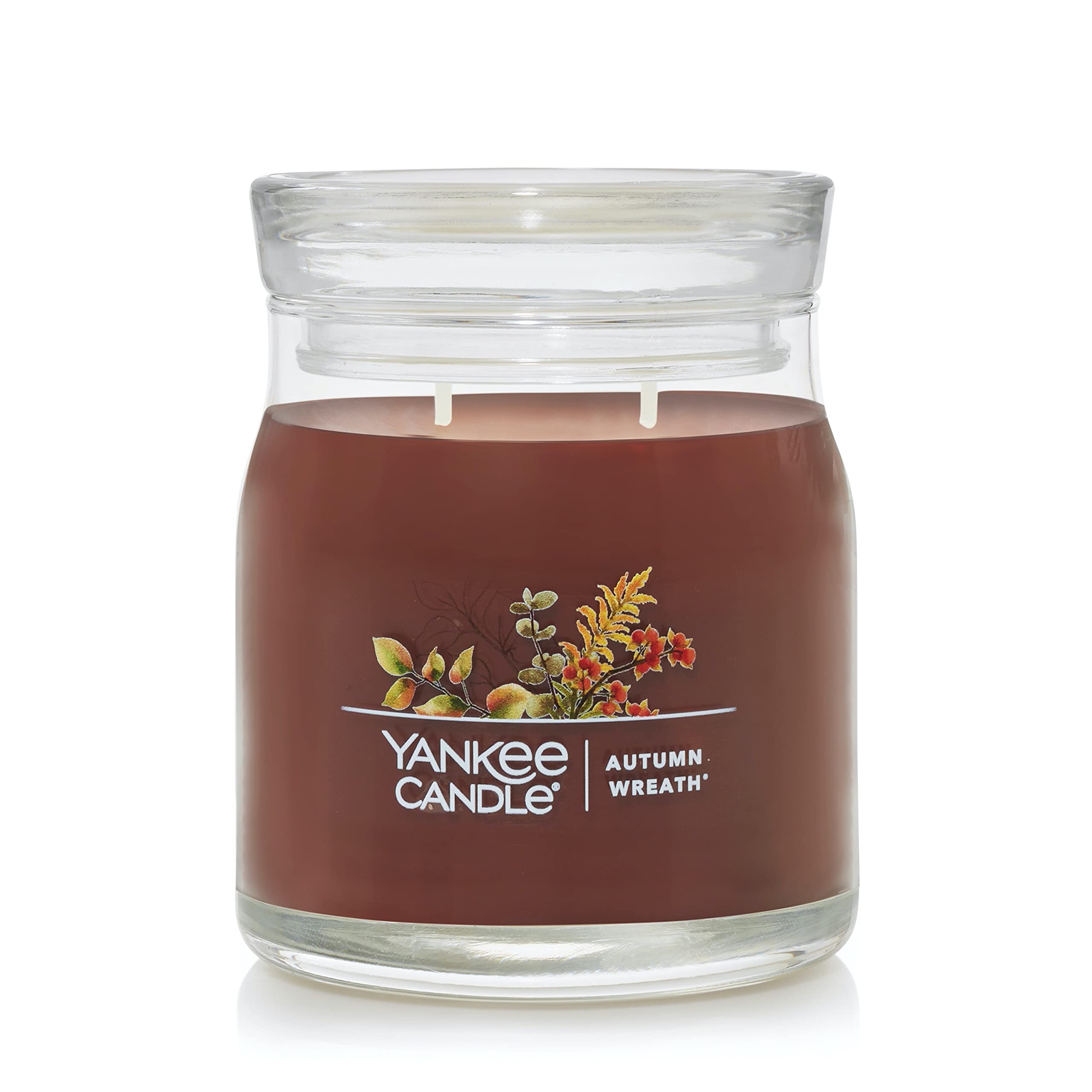 Yankee Candle Autumn Wreath Scented, Signature 13oz Medium Jar 2-Wick Candle, Over 35 Hours of Burn Time