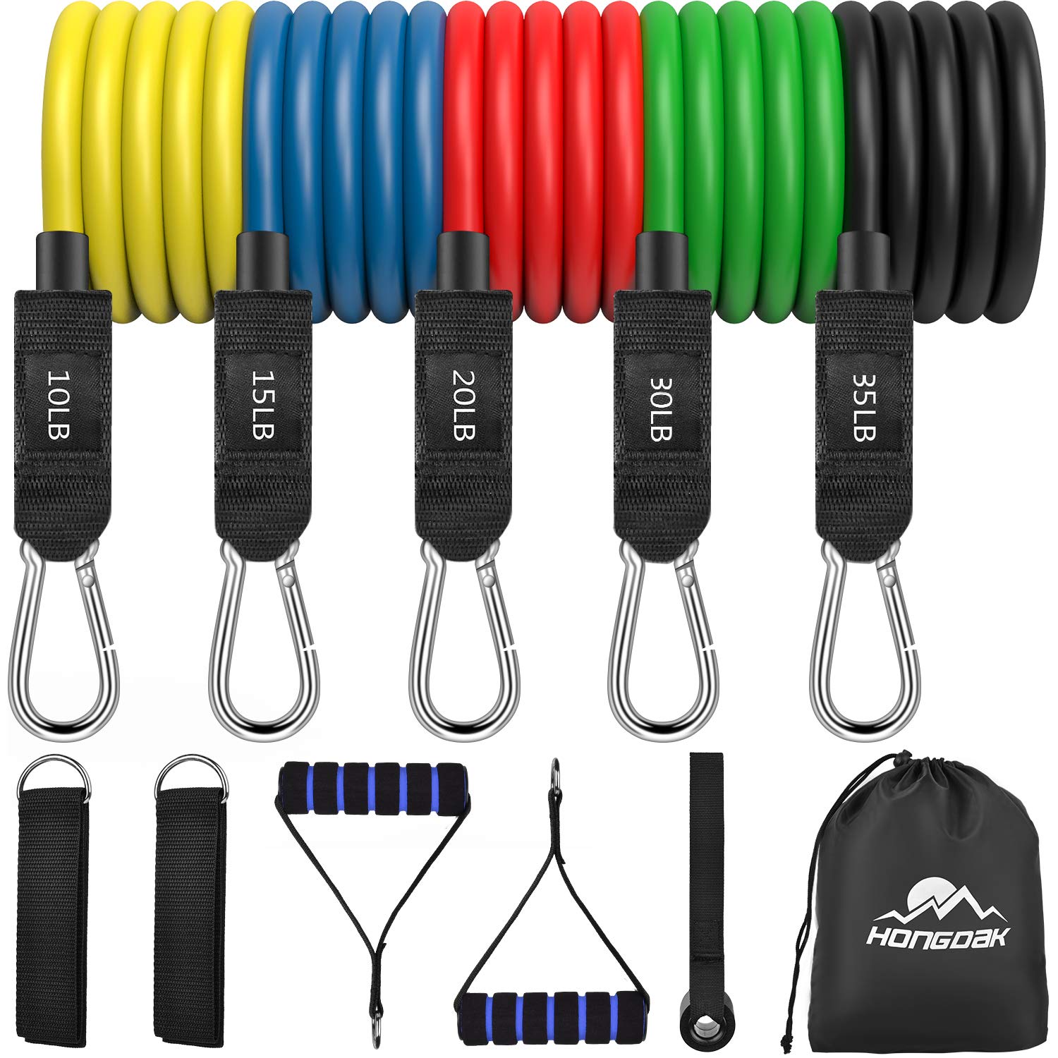 HONGDAK Exercise Resistance Bands Set, 11 Pack Stretch Workout Bands with Handles and Door Anchor for Men Women Home Gym…