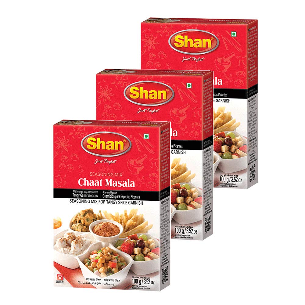 Shan - Chaat Masala Seasoning Mix (100g) - Spice Packets for Tangy and Spicy Garnish (Pack of 3)