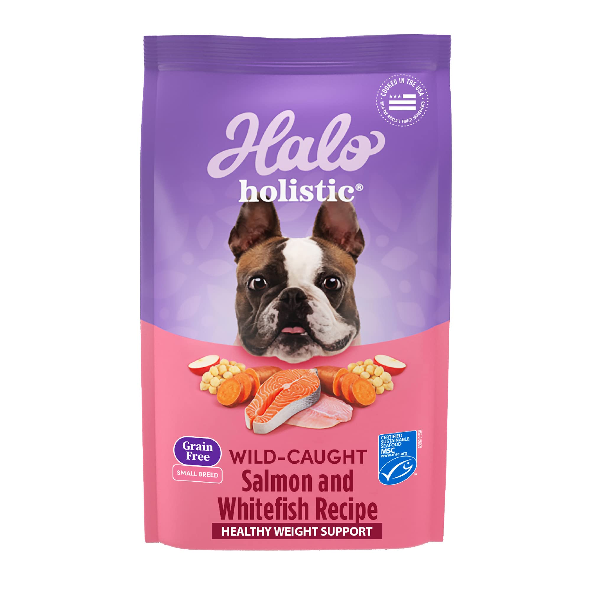 Halo Holistic Dog Food, Complete Digestive Health Wild-caught Salmon and Whitefish Recipe, Dry Dog Food Bag, Small Breed Formula, 10-lb Bag