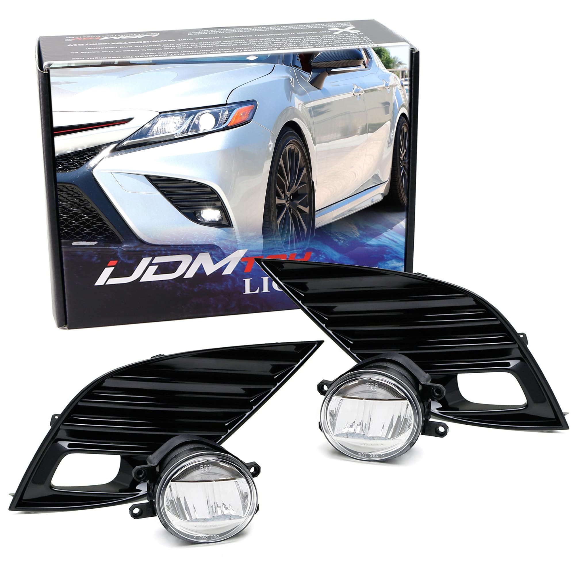 Ijdmtoy Jdm Style Oem-Spec 15W Led Fog Light Kit Compatible With 2018-2020 Toyota Camry Se & XSe, Includes (2) Led Fog Lamps, Gloss Black Bezel Covers & On/Off Switch Relay Wiring Harness